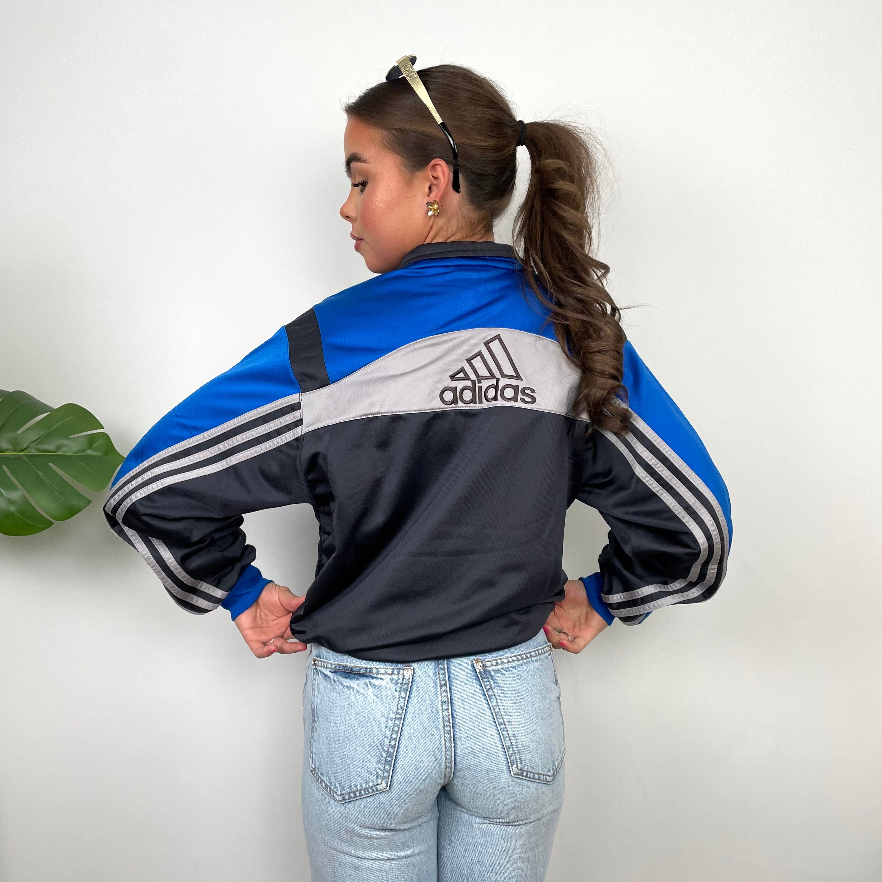 Adidas Embroidered Spell Out Grey Zip Up Track Jacket (M)