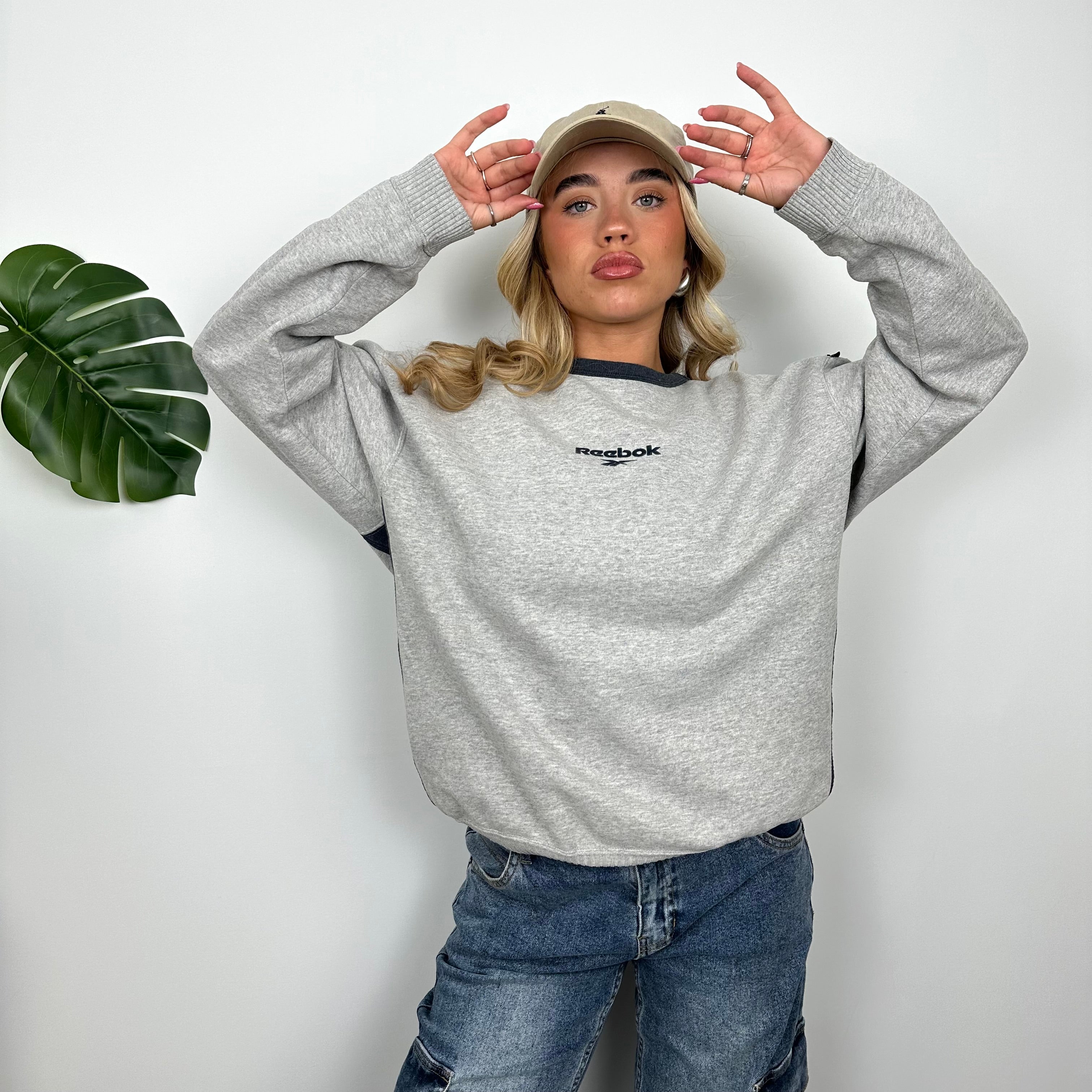 Reebok Grey Embroidered Spell Out Sweatshirt (S)