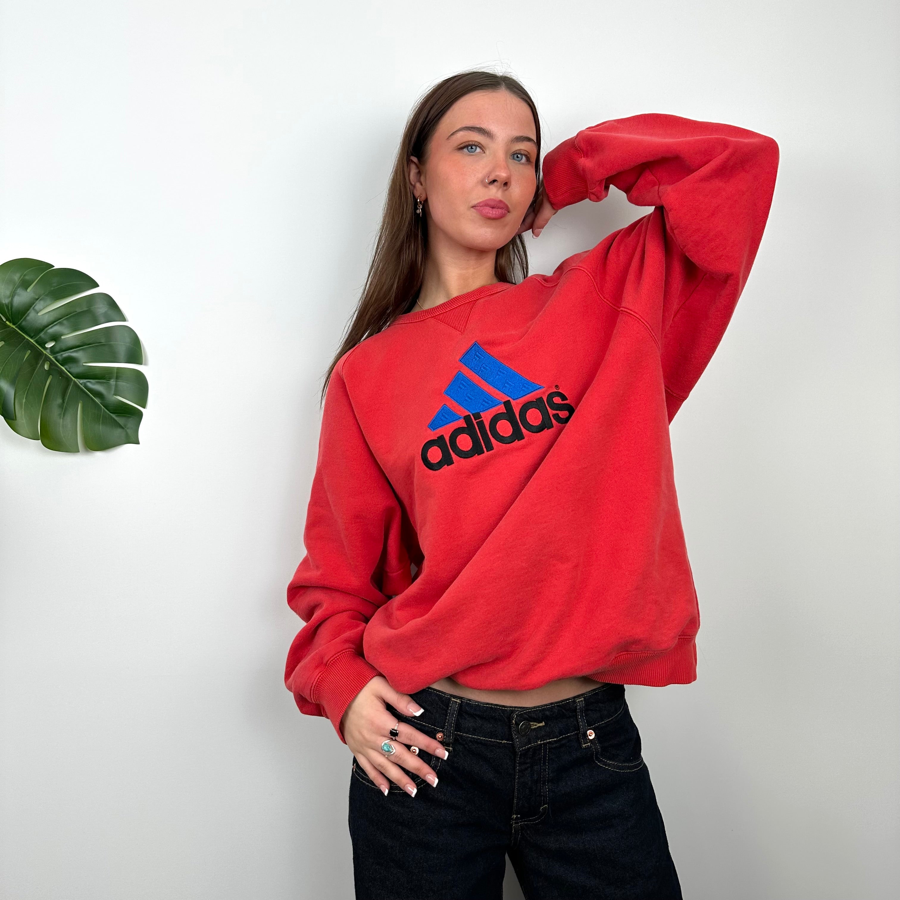 Adidas Red Embroidered Spell Out Sweatshirt (L)