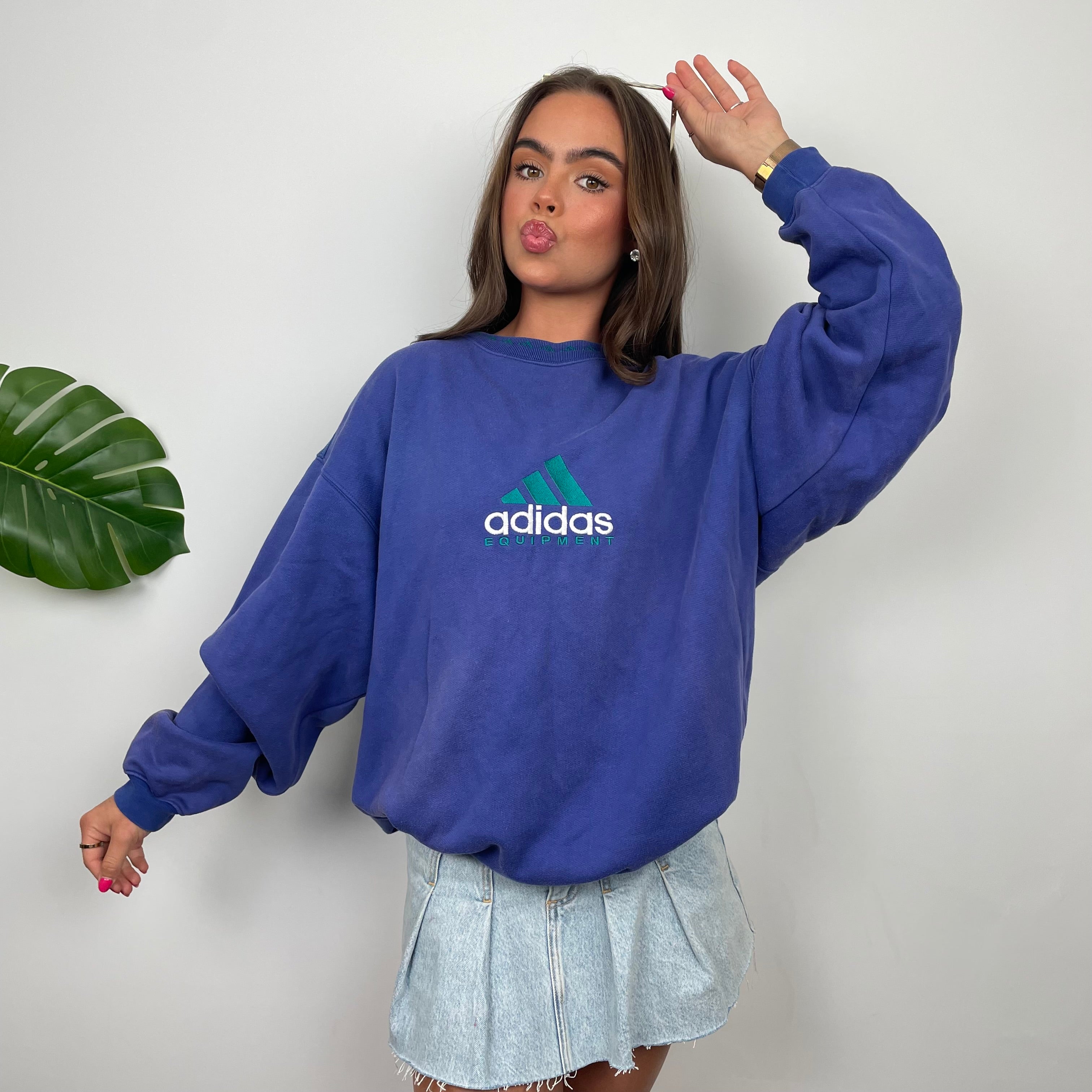 Adidas Equipment Blue Embroidered Spell Out Sweatshirt (L)