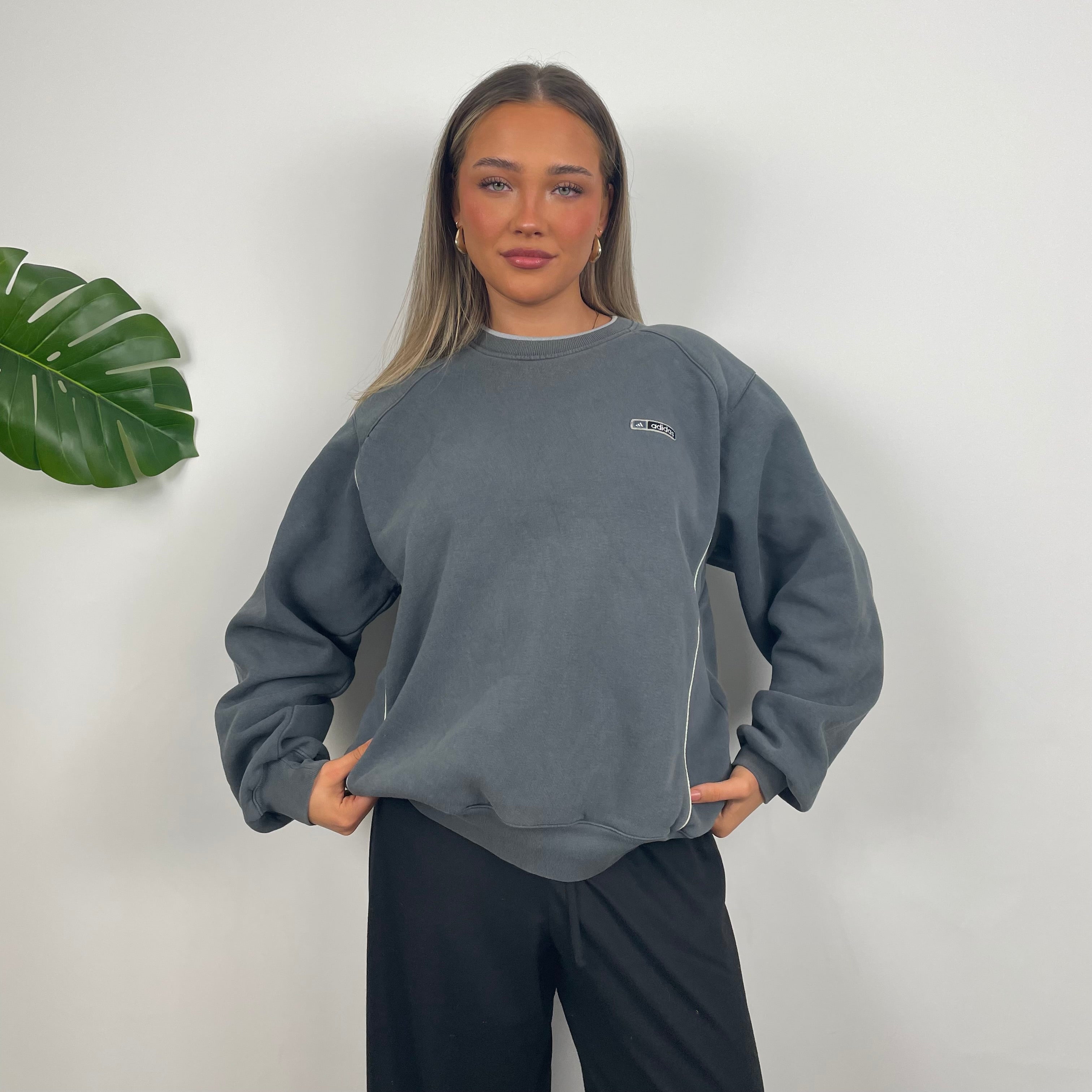 Adidas Grey Embroidered Spell Out Sweatshirt (M)