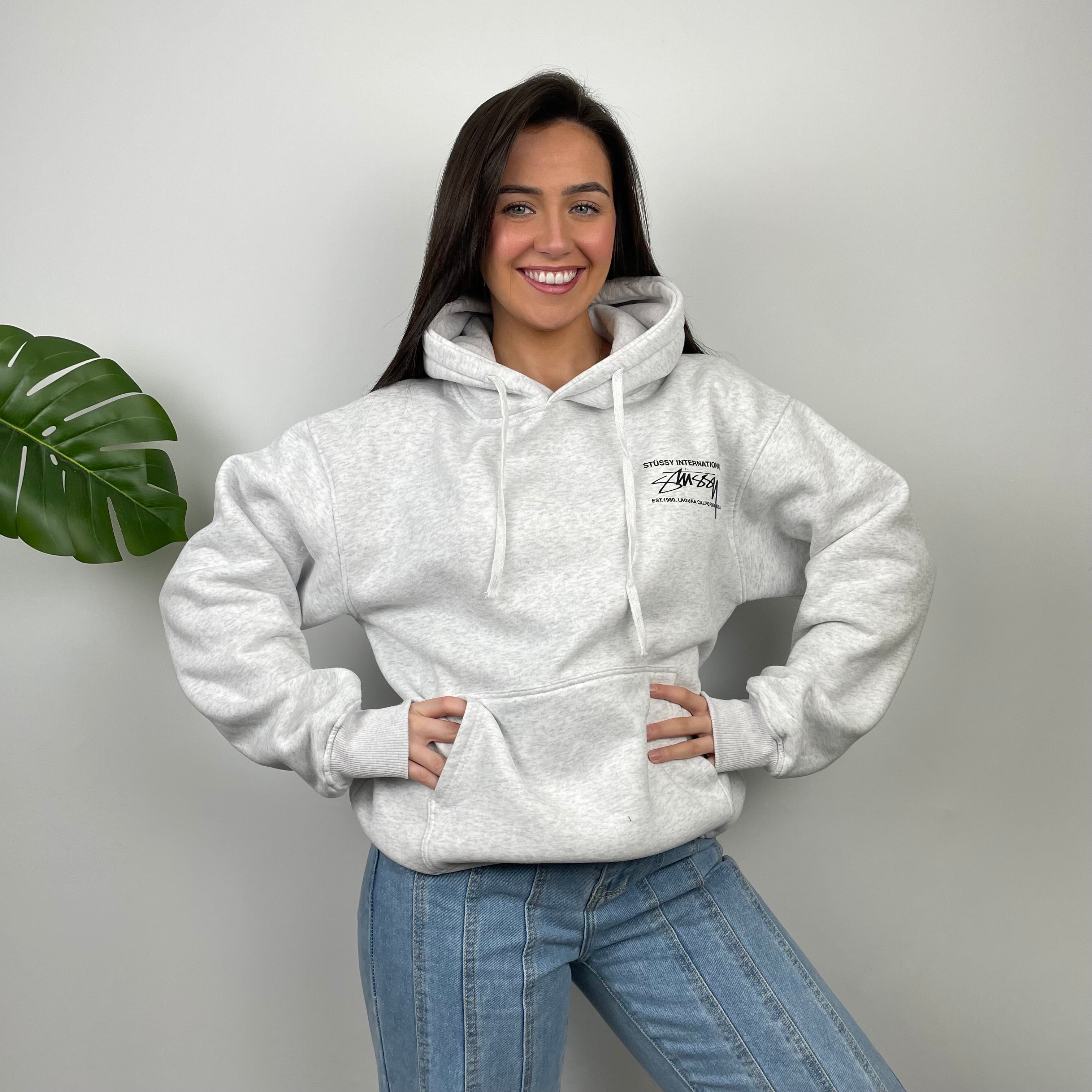 Stussy Grey Spell Out Hoodie (M)