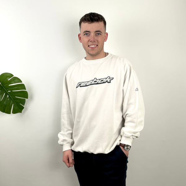 Reebok White Embroidered Spell Out Sweatshirt (L)