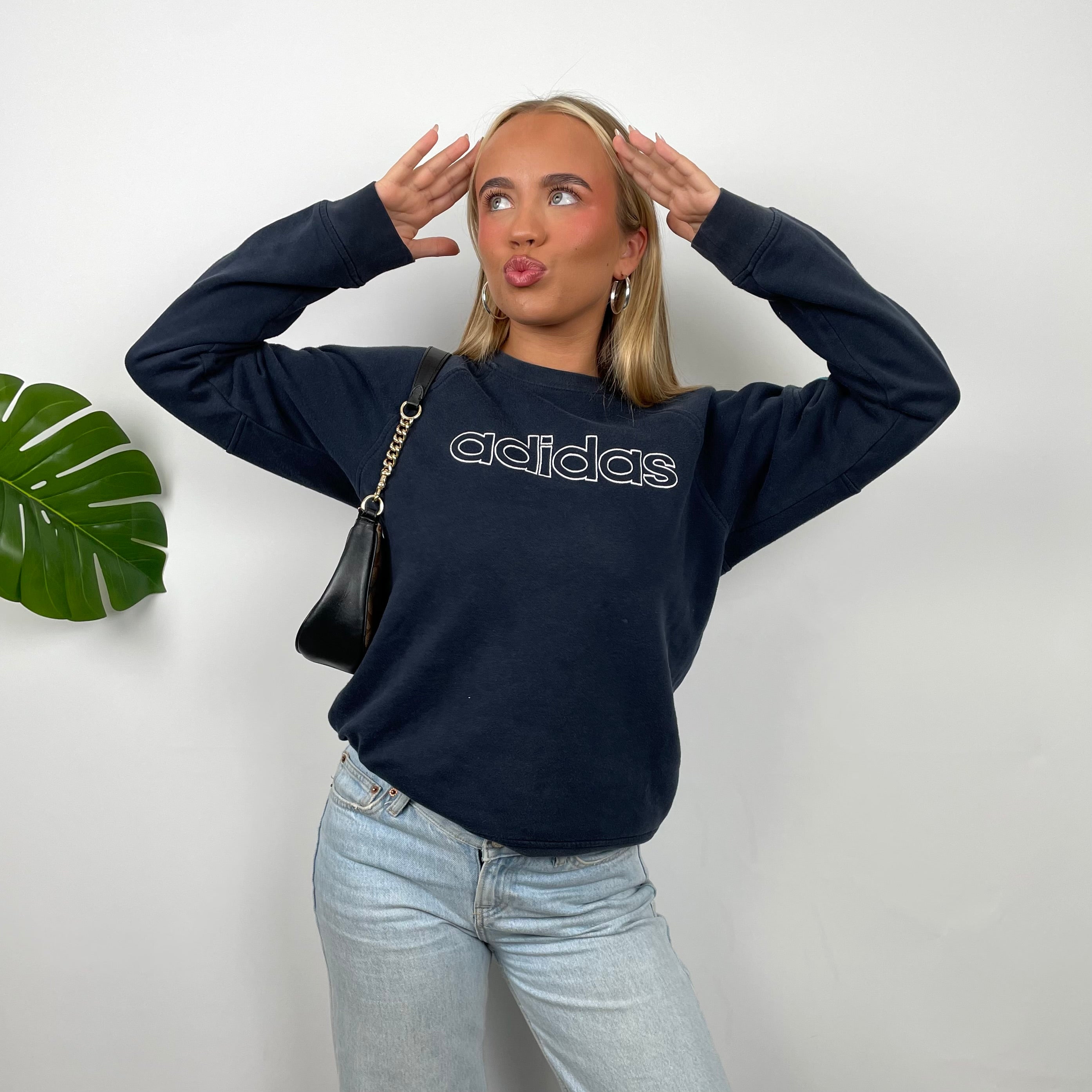 Adidas Navy Embroidered Spell Out Sweatshirt (S)