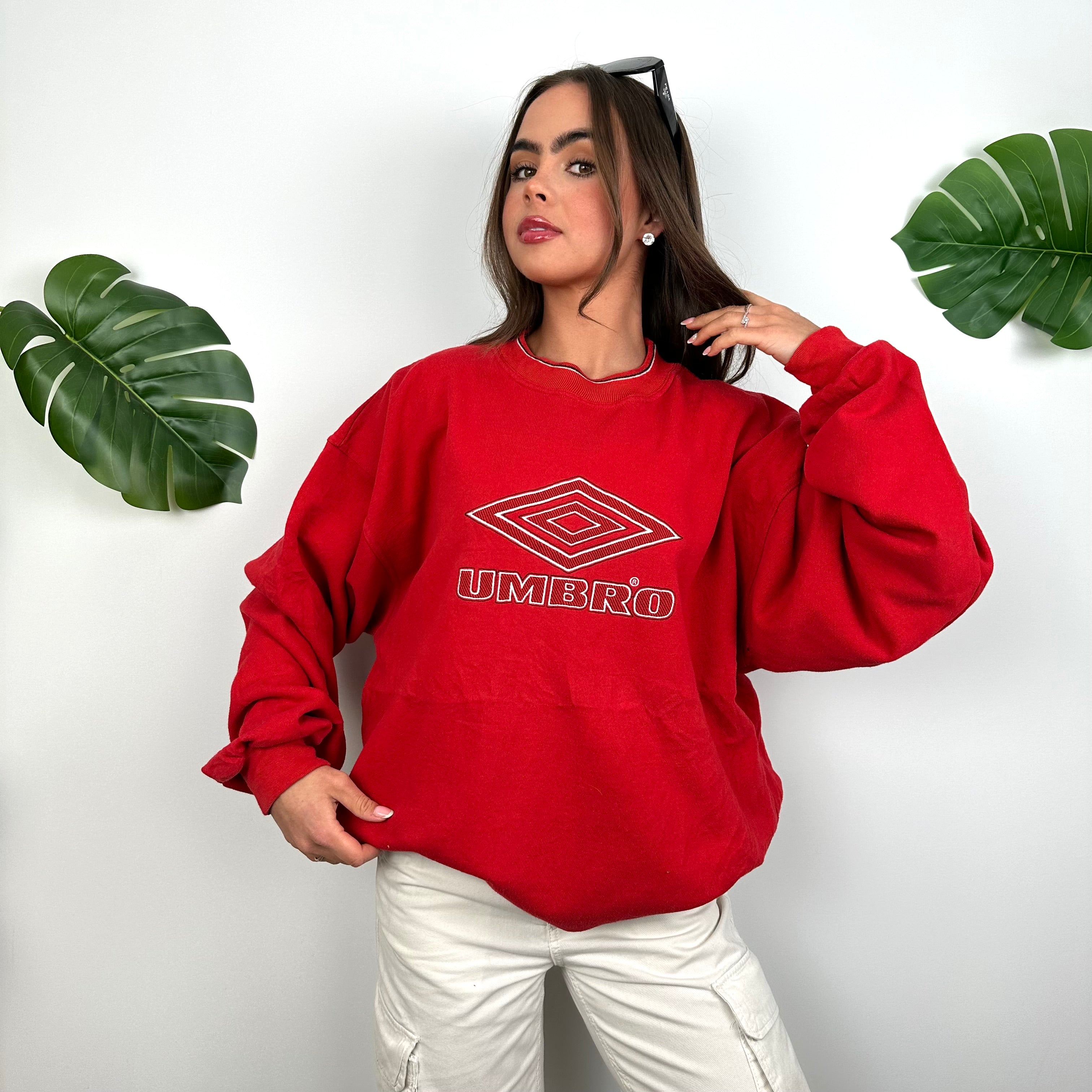Umbro Red Embroidered Spell Out Sweatshirt (L)