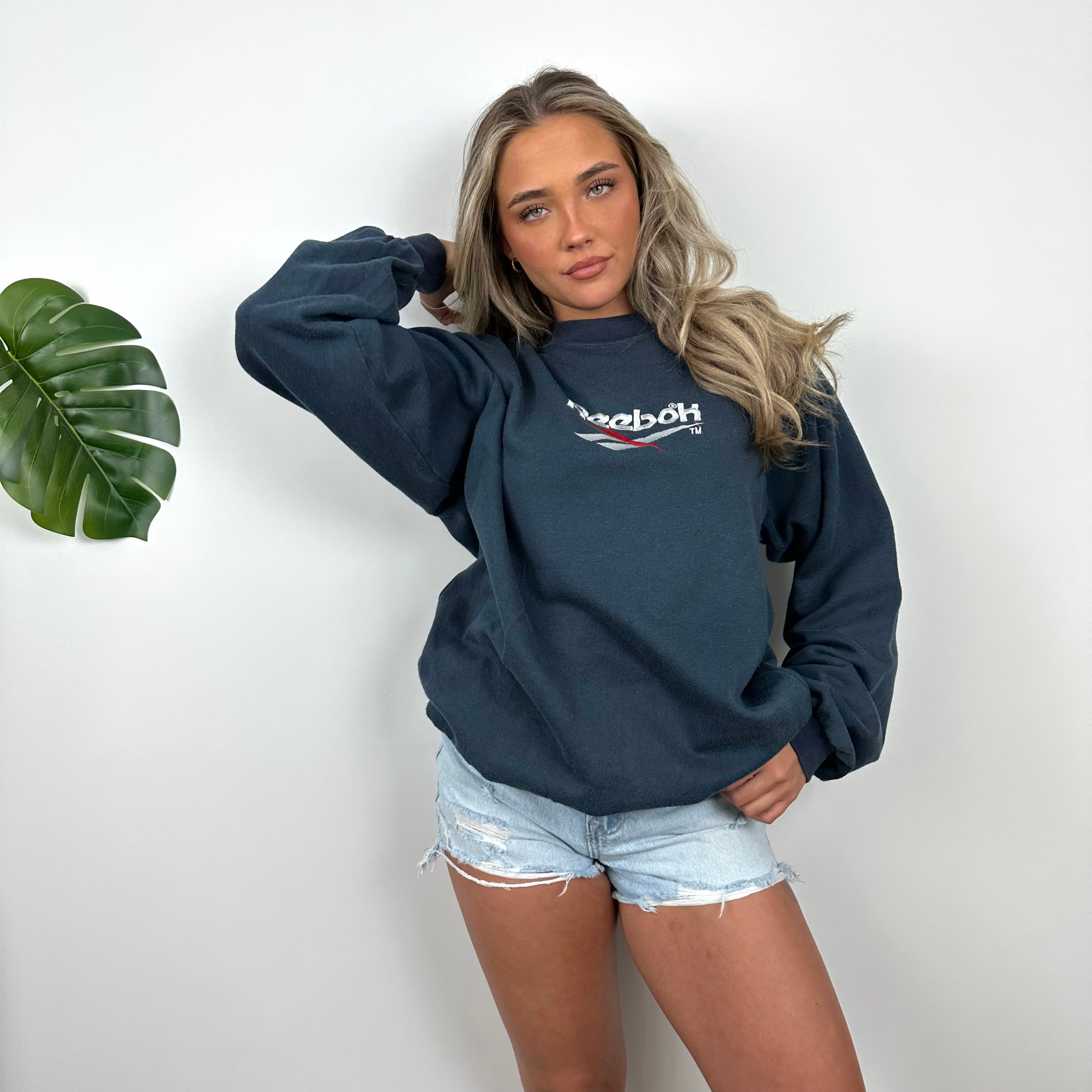 Reebok Navy Embroidered Spell Out Sweatshirt (L)