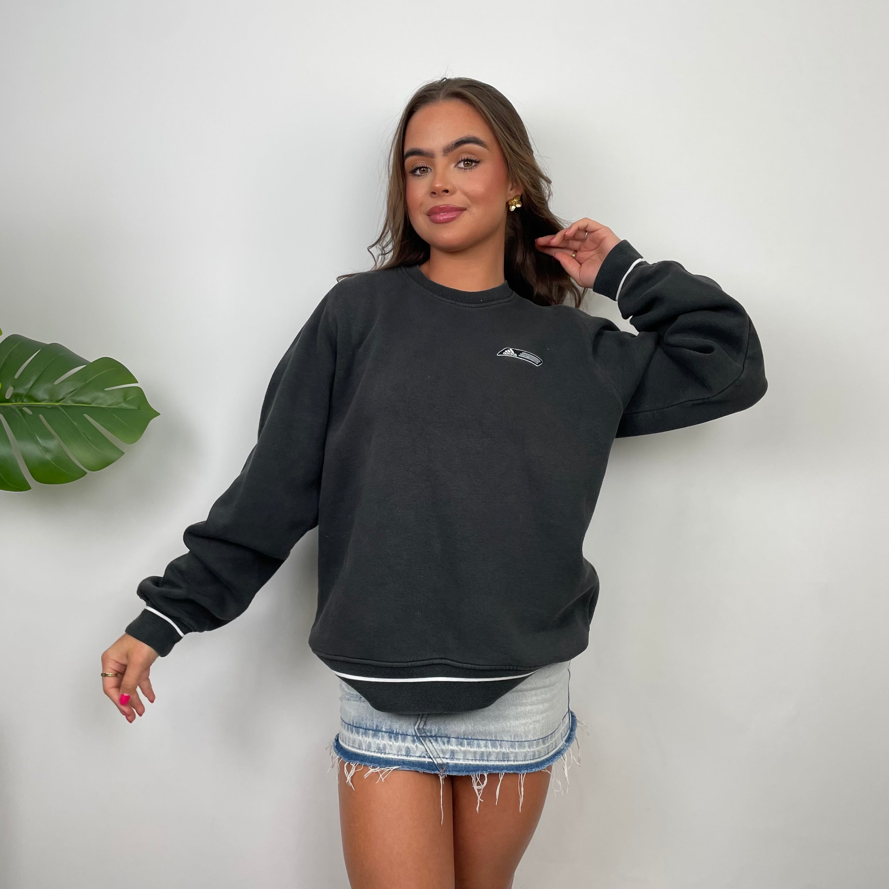 Adidas Black Embroidered Spell Out Sweatshirt (S)