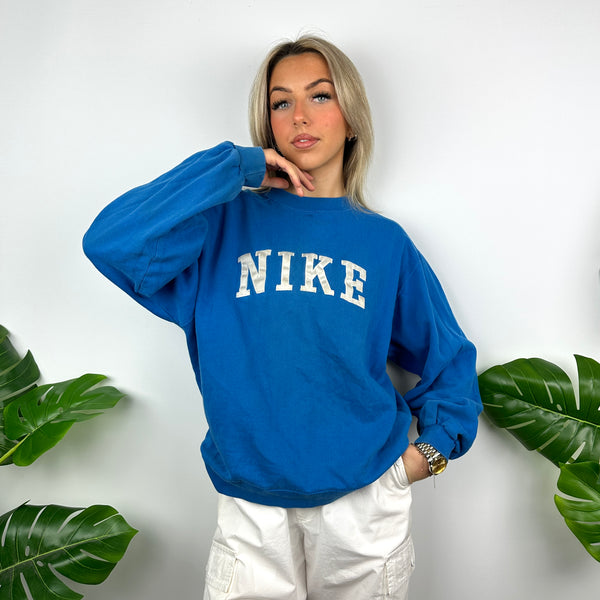 Nike Blue Embroidered Spell Out Sweatshirt (M)