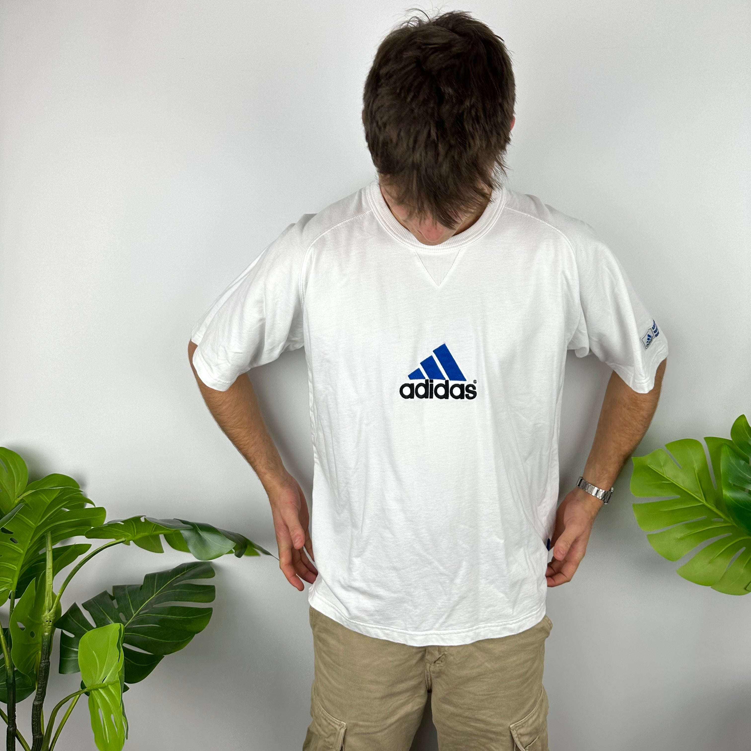 Adidas White Embroidered Spell Out T Shirt (XL)