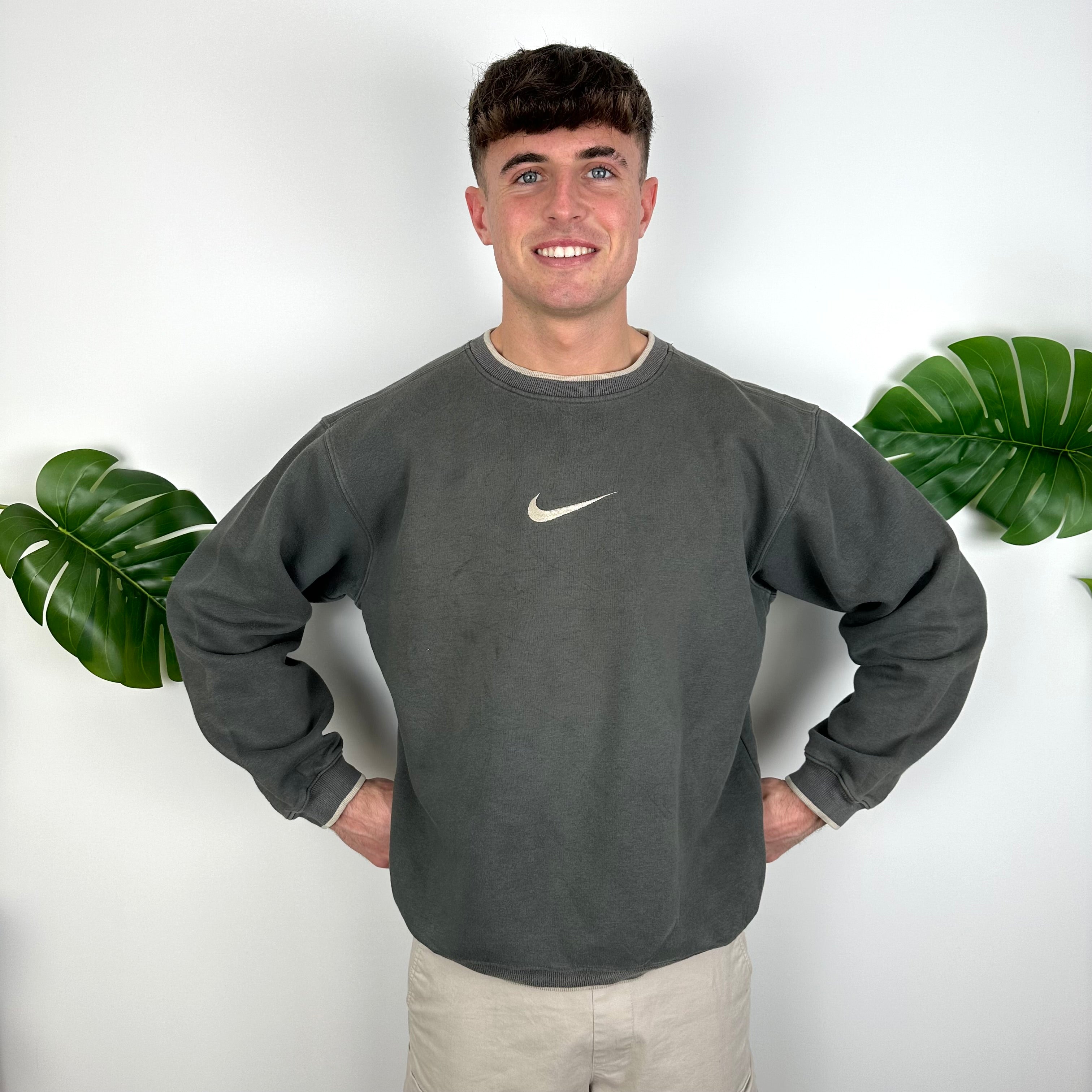 Nike Grey Embroidered Swoosh Sweatshirt (L)