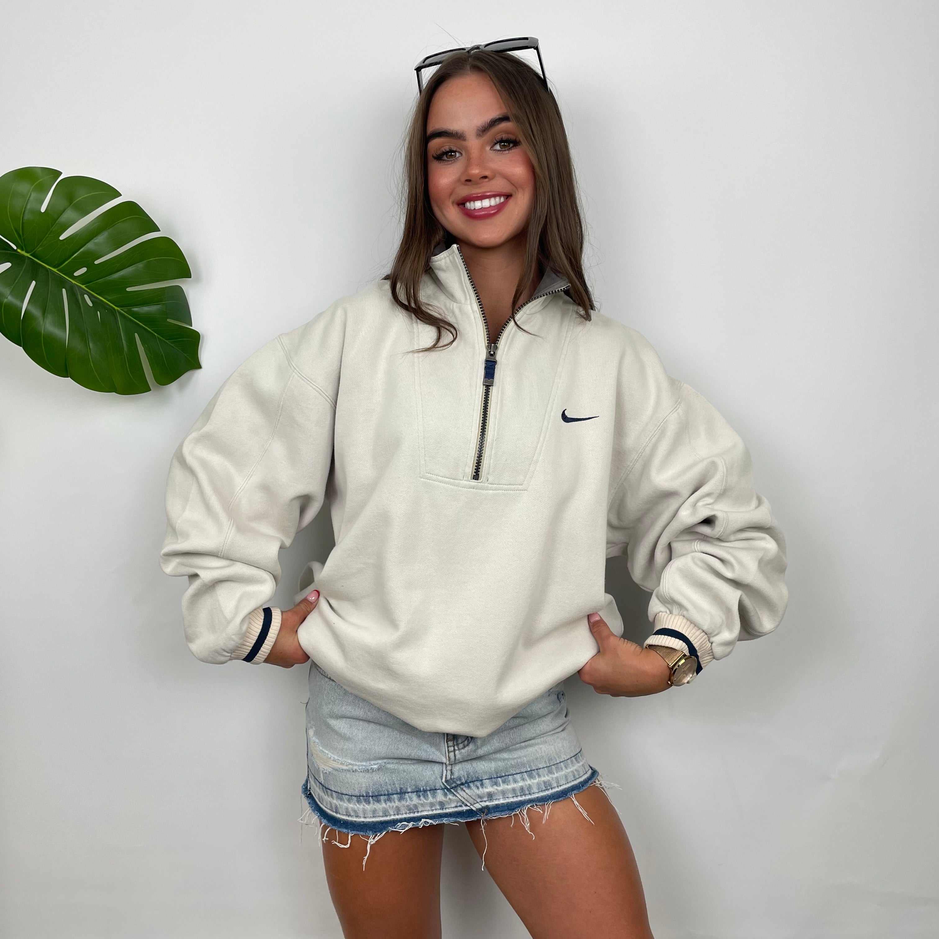 Nike RARE Cream Embroidered Spell Quarter Zip Sweatshirt (M)