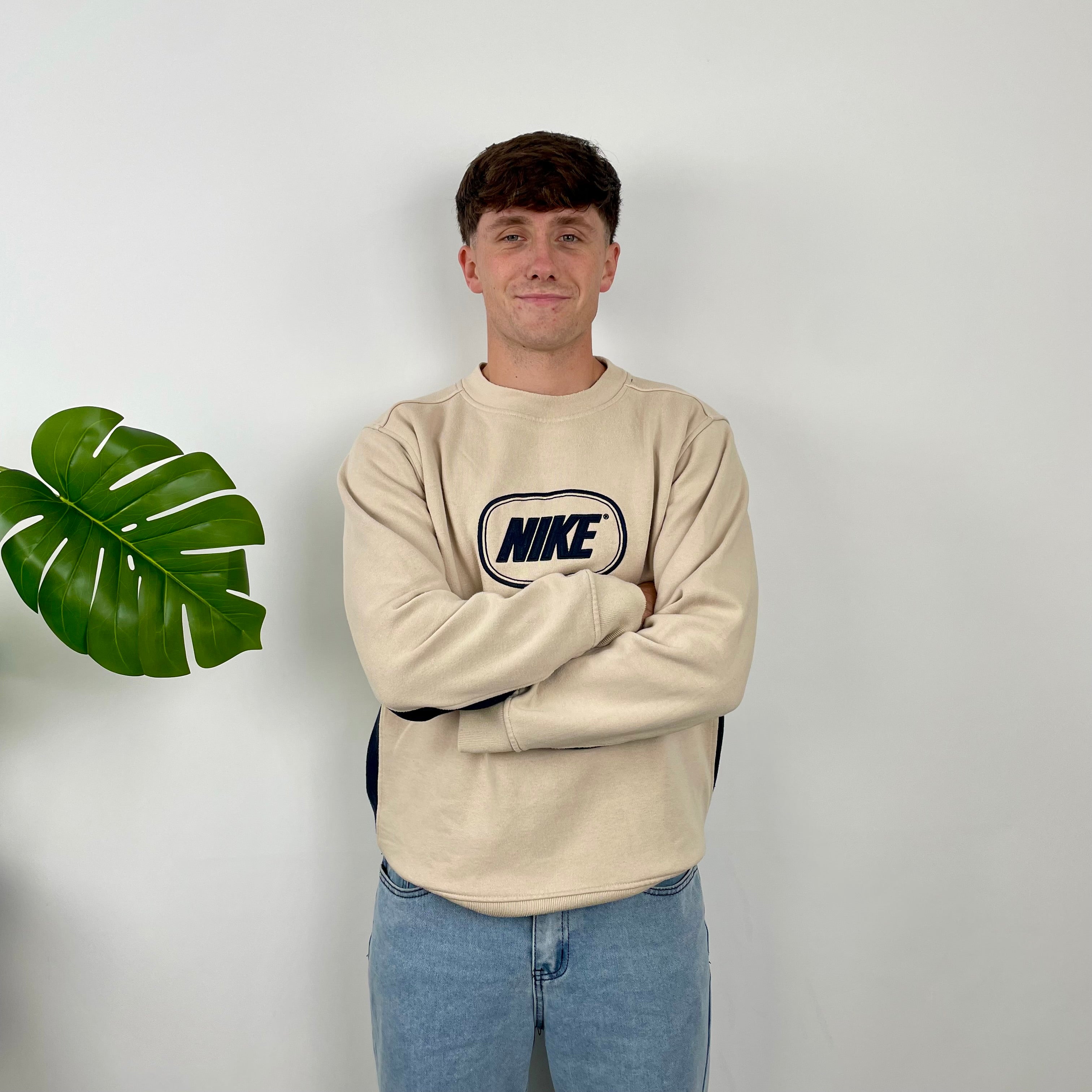 Nike Cream Embroidered Spell Out Sweatshirt (M)