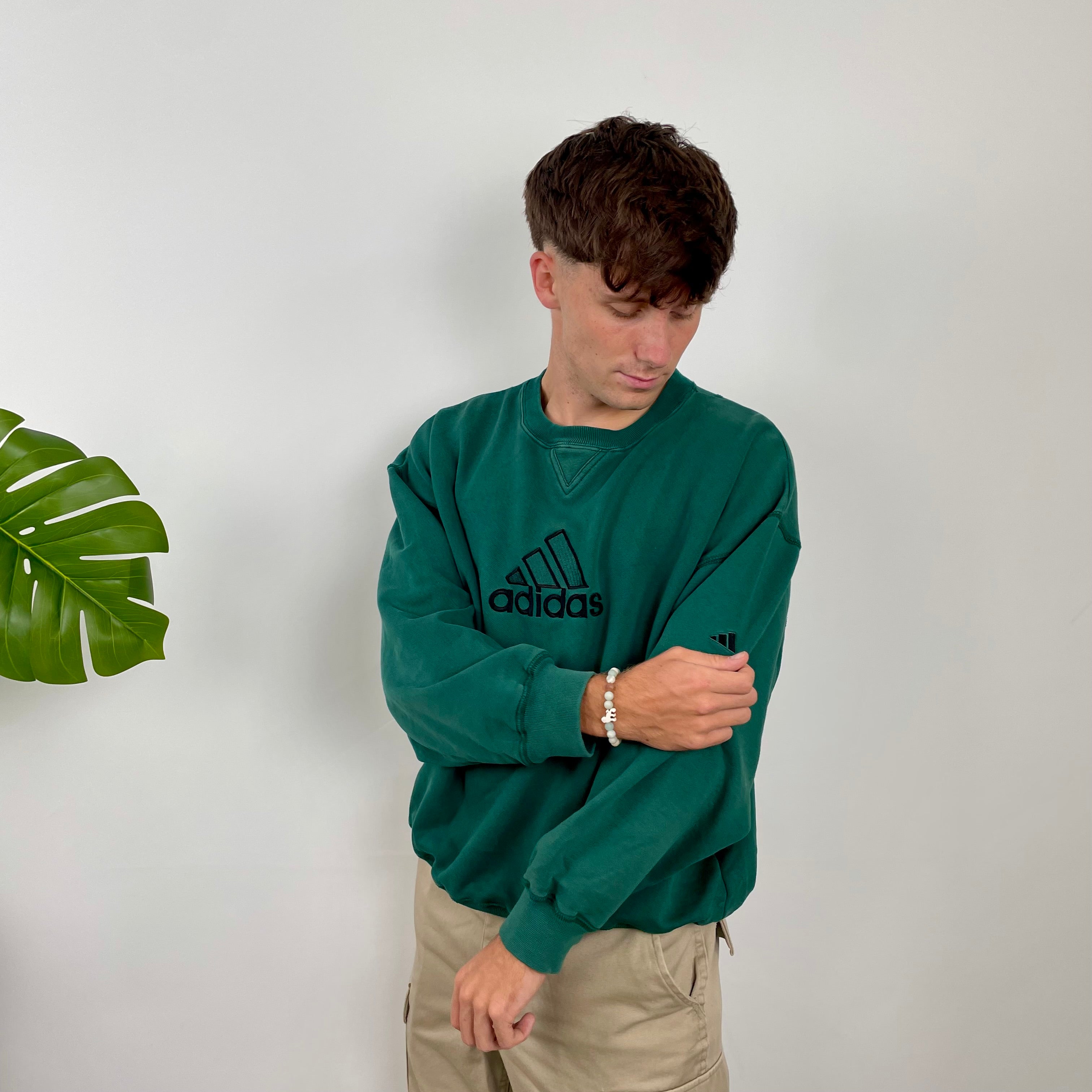 Adidas RARE Green Embroidered Spell Out Sweatshirt (S)