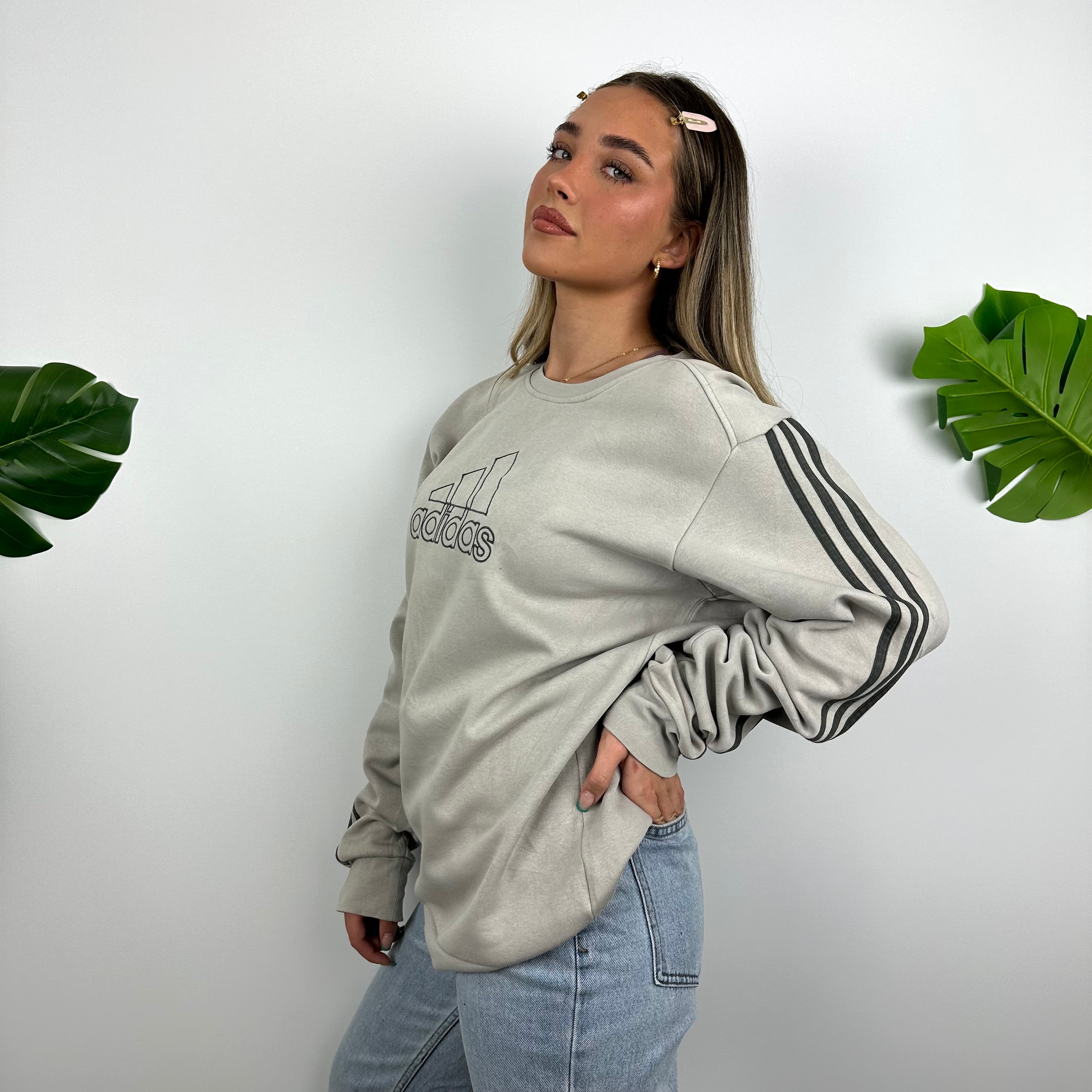 Adidas Grey Embroidered Spell Out Sweatshirt (L)