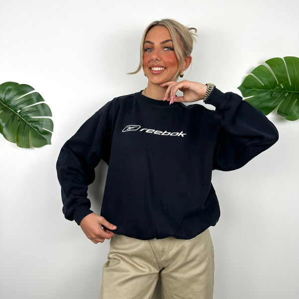 Reebok Navy Embroidered Spell Out Sweatshirt (S)