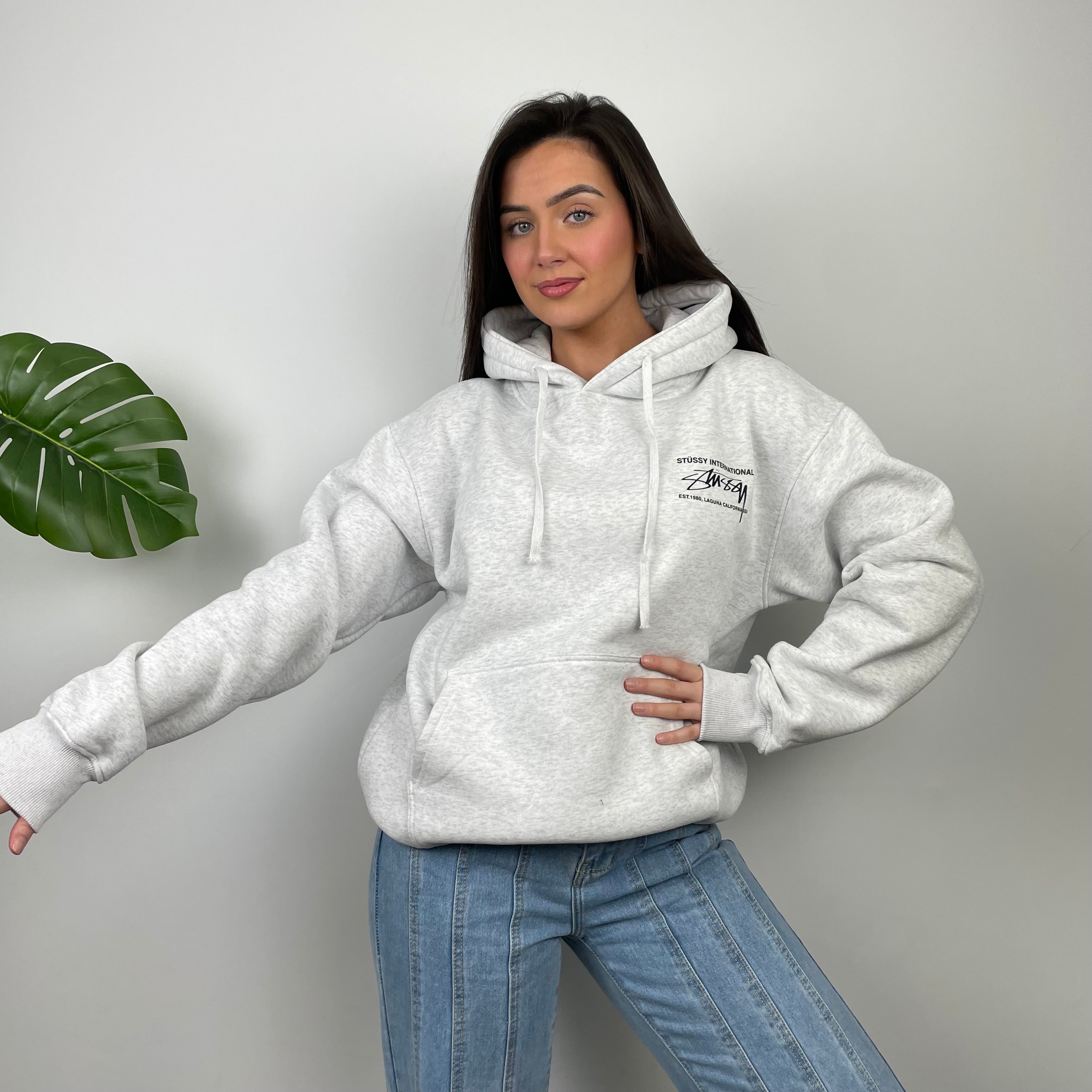 Stussy Grey Spell Out Hoodie (M)