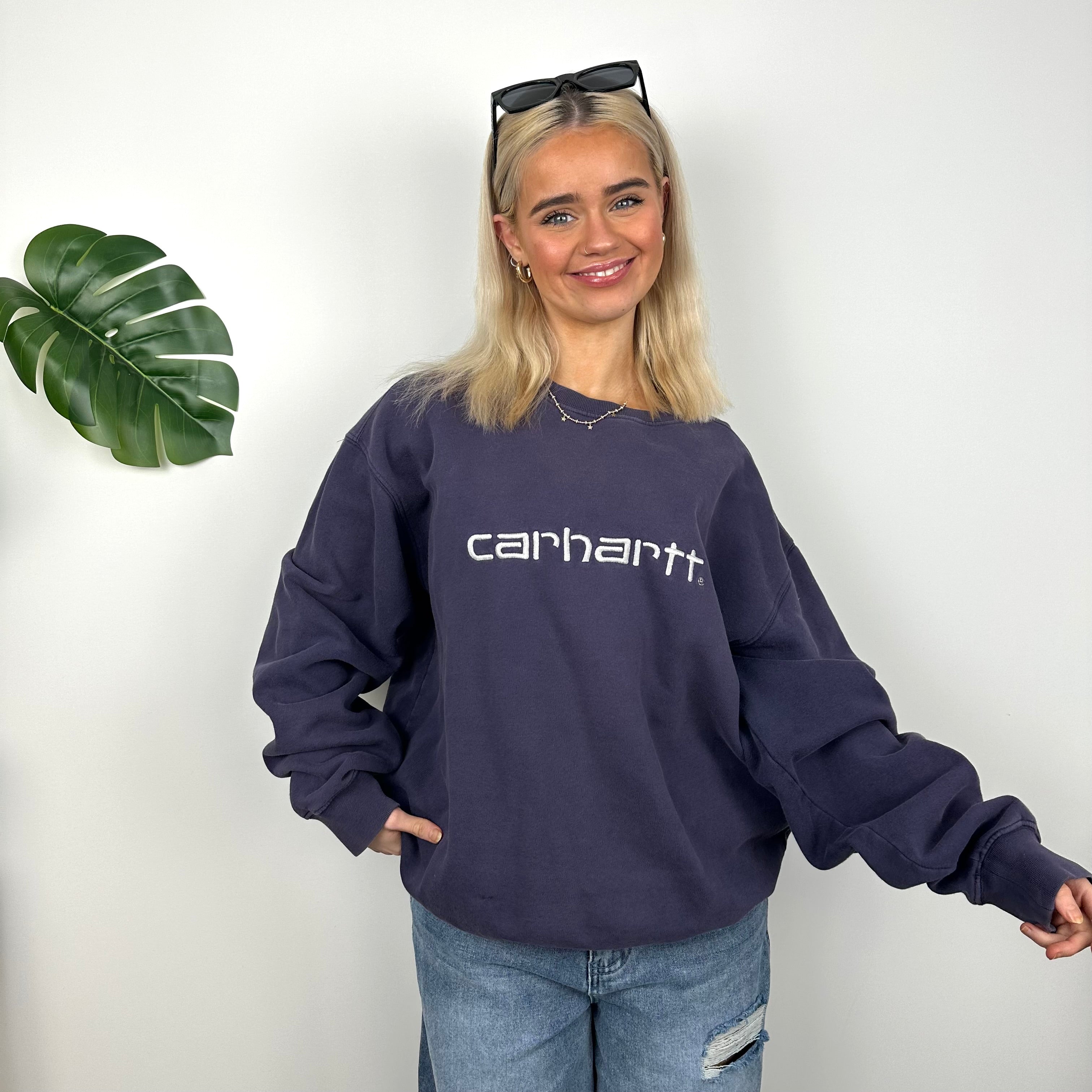 Carhartt Navy Embroidered Spell Out Sweatshirt (M)