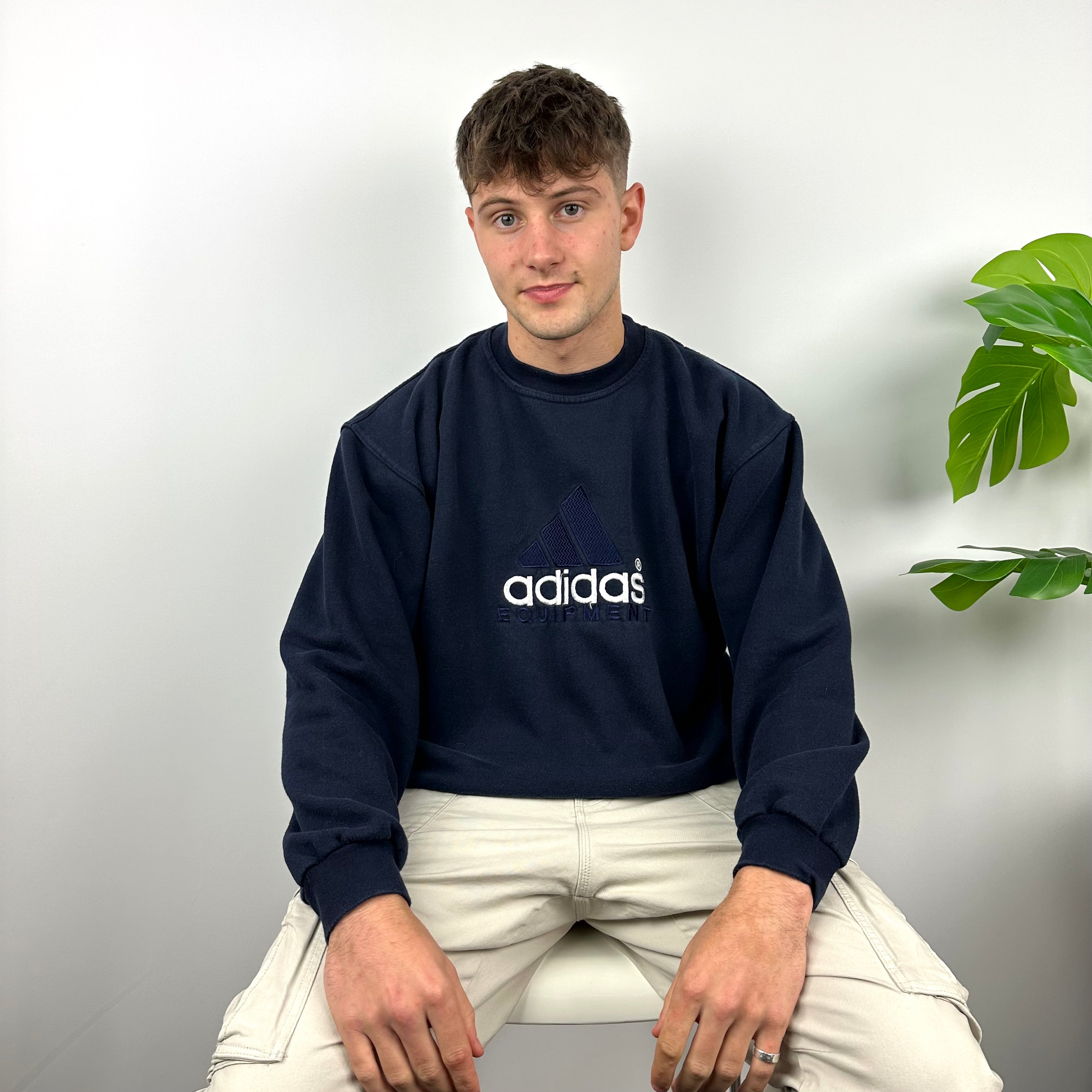 Adidas Equipment RARE Navy Embroidered Spell Out Sweatshirt (M)