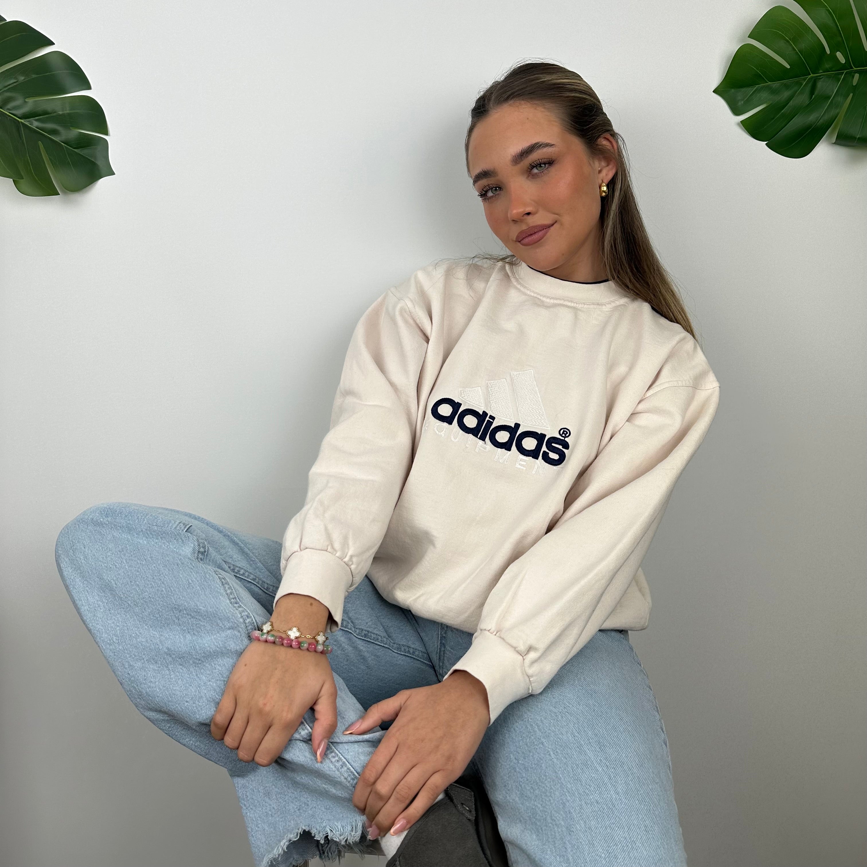 Adidas Equipment RARE Cream Embroidered Spell Out Sweatshirt (M)