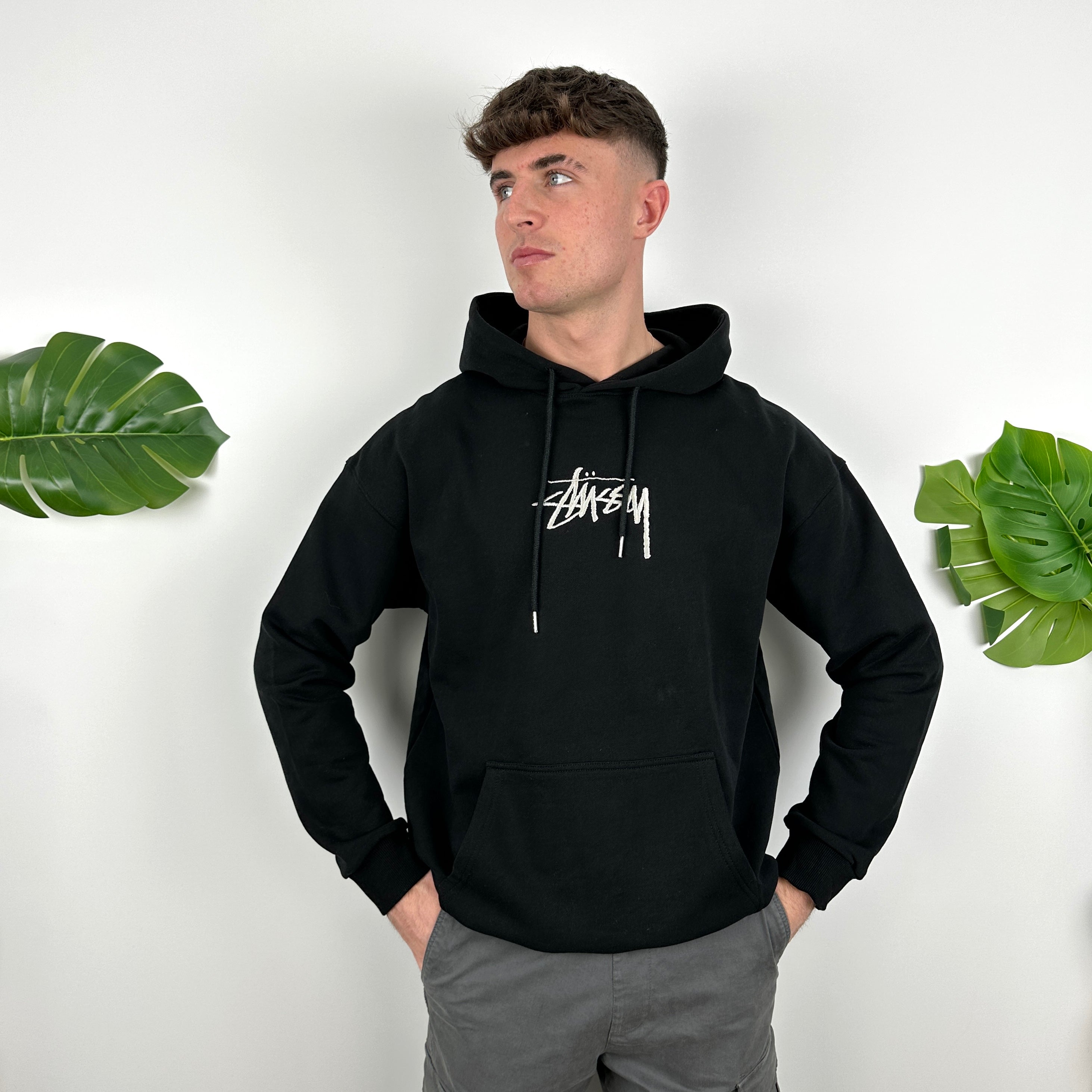 Stussy Black Embroidered Spell Out Hoodie (L)