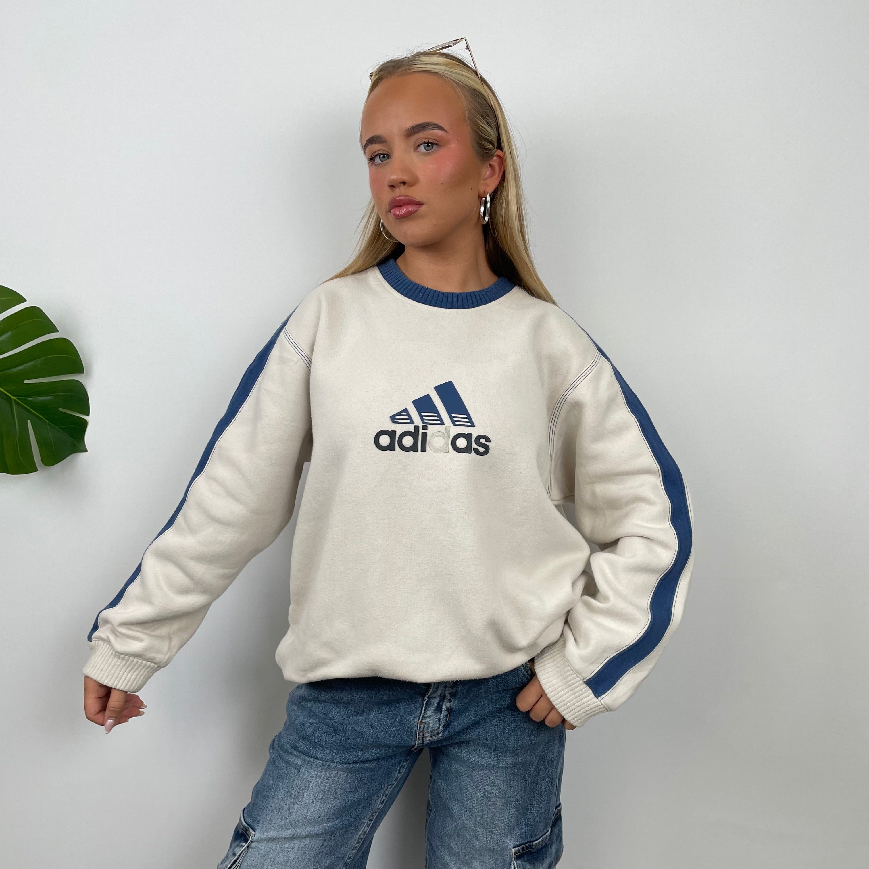 Adidas Cream Embroidered Spell Out Sweatshirt (M)