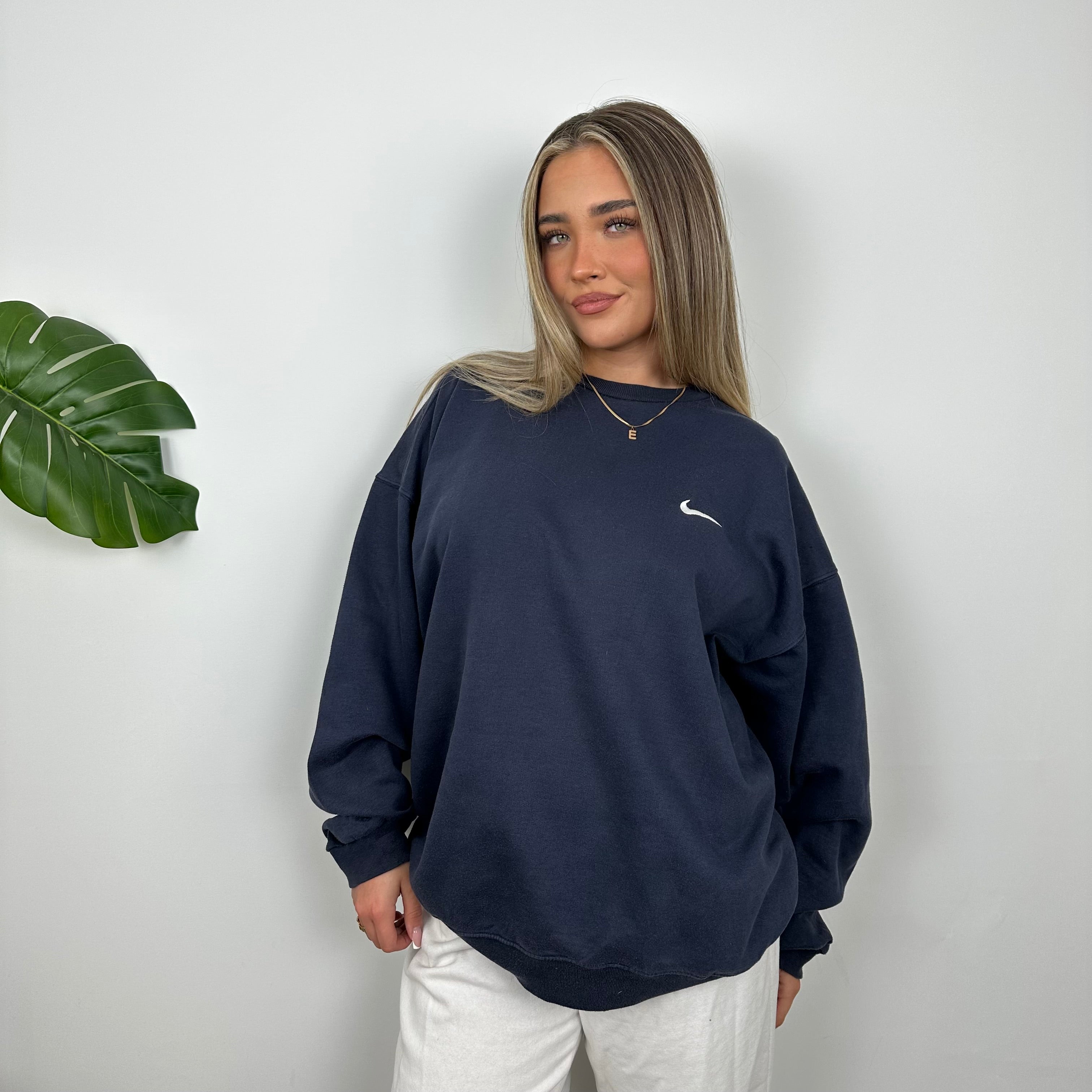 Nike Navy Embroidered Swoosh Sweatshirt (L)