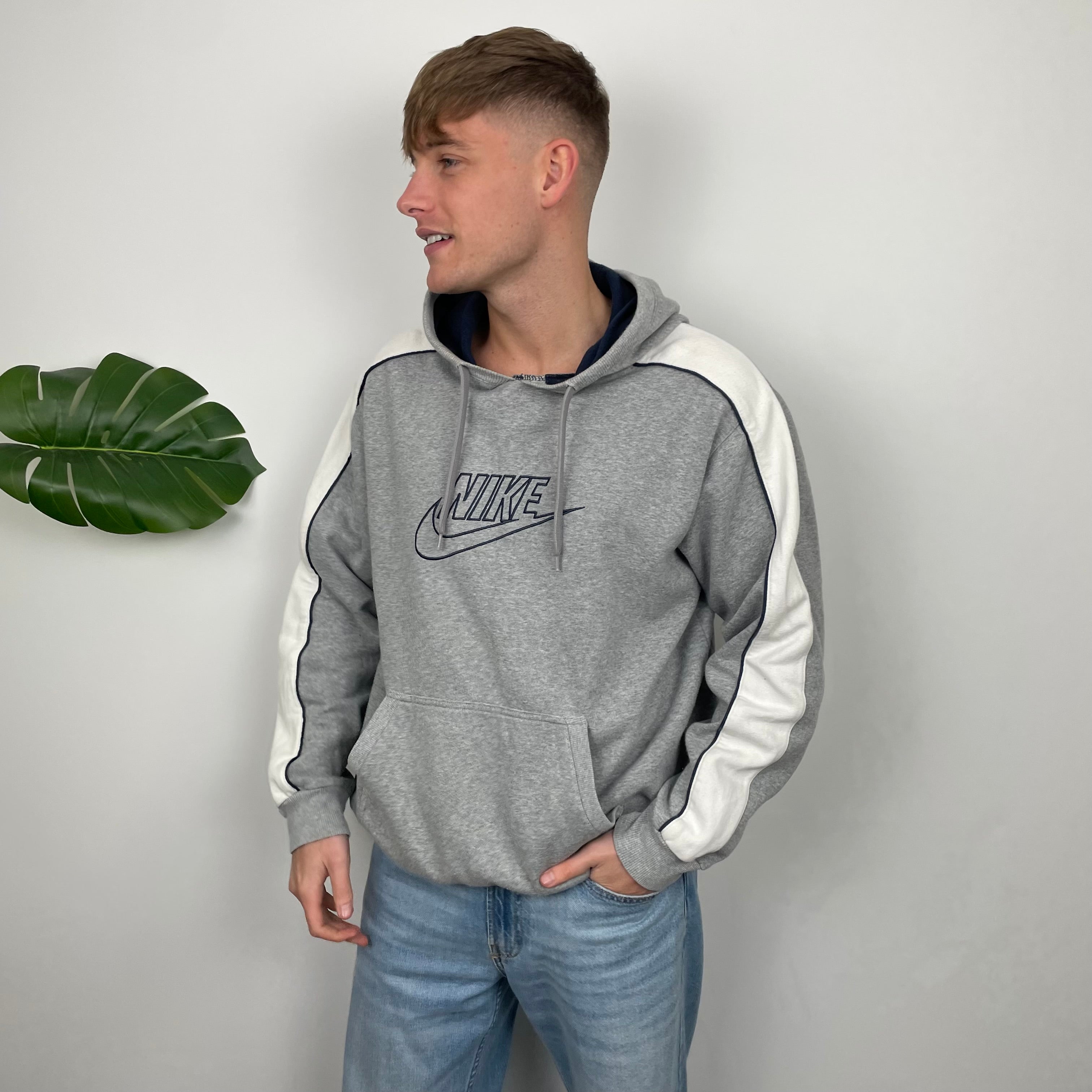 Nike Grey Embroidered Spell Out Hoodie (L)