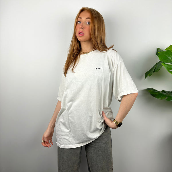Nike RARE White Embroidered Swoosh T Shirt (L)