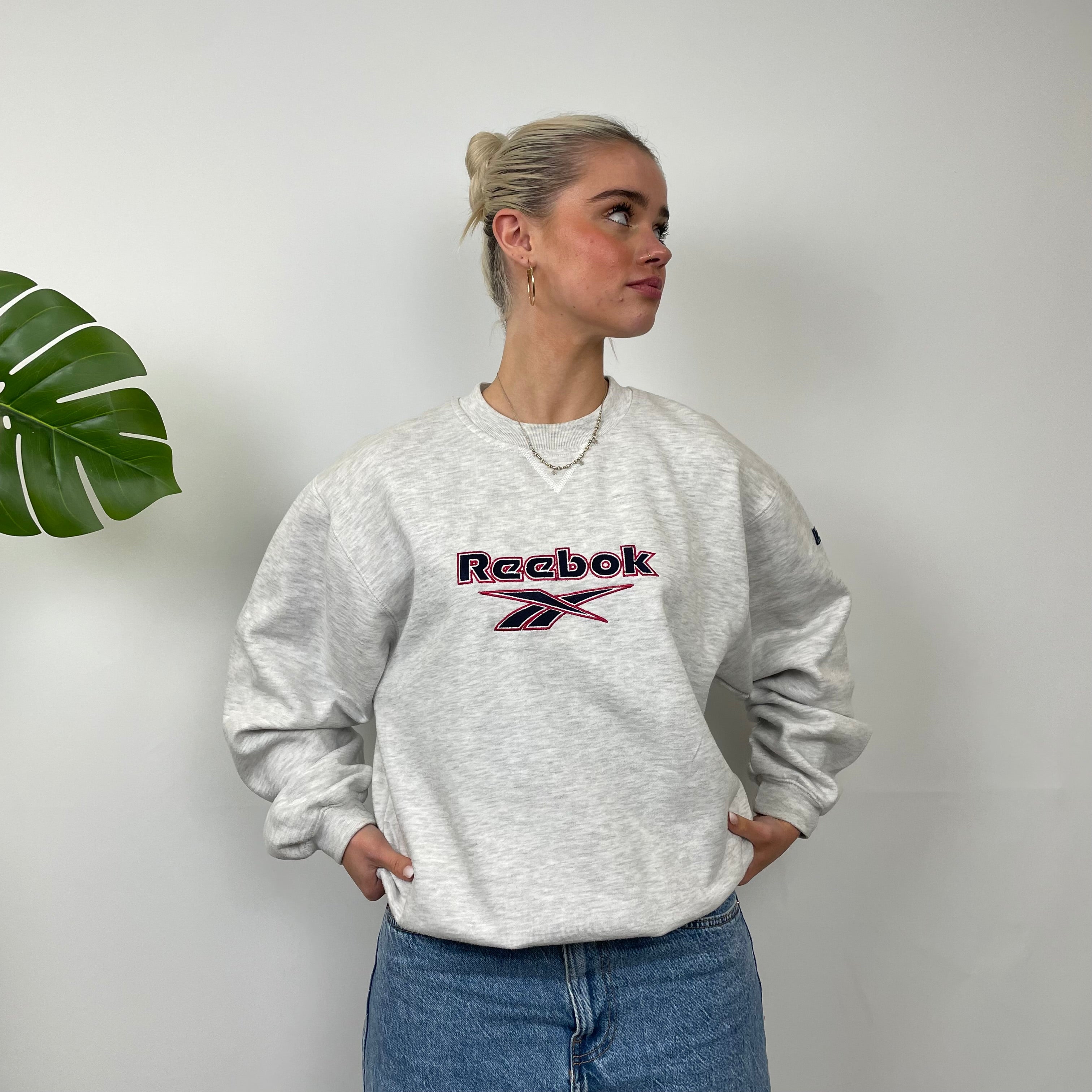 Reebok Grey Embroidered Spell Out Sweatshirt (M)