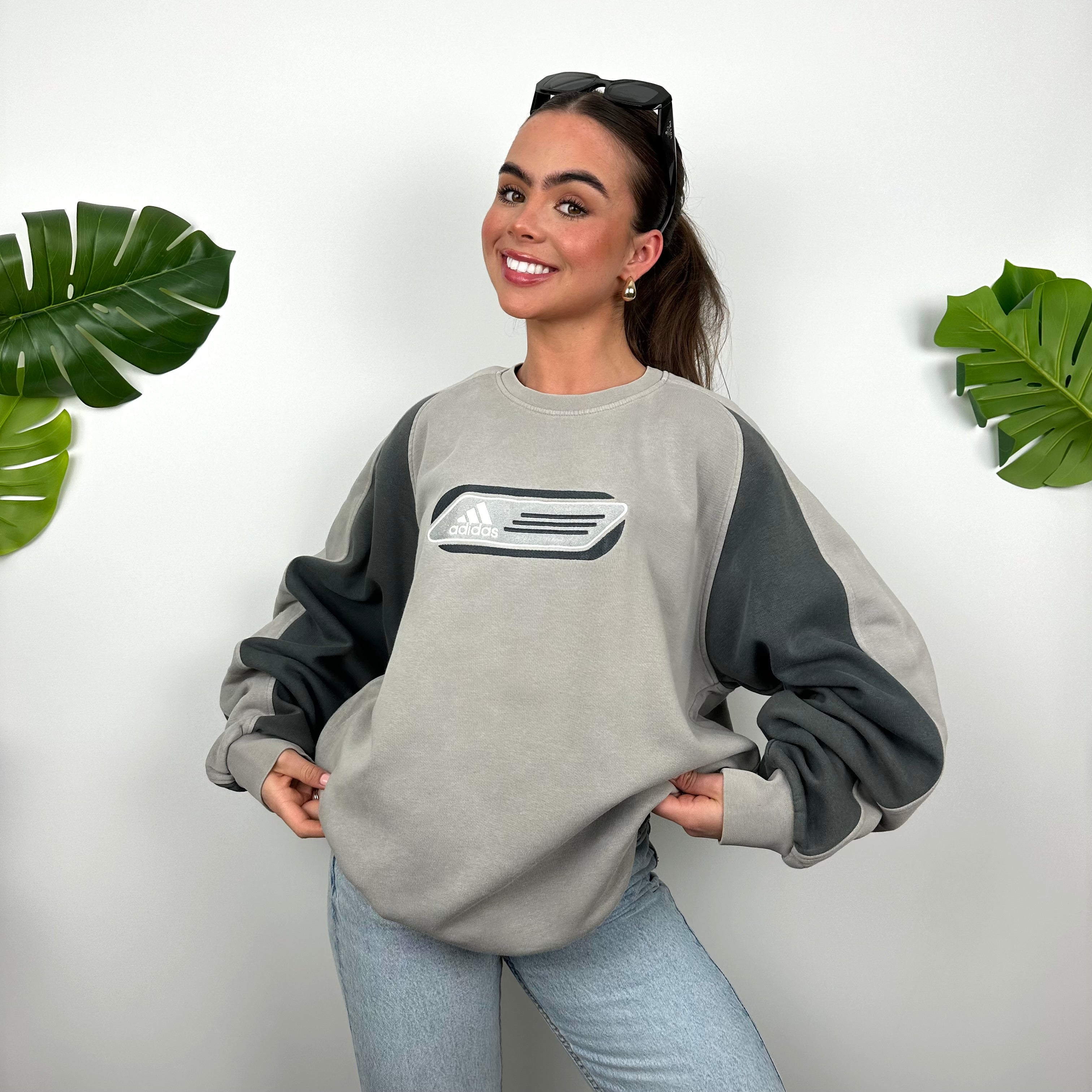 Adidas Grey Embroidered Spell Out Sweatshirt (L)