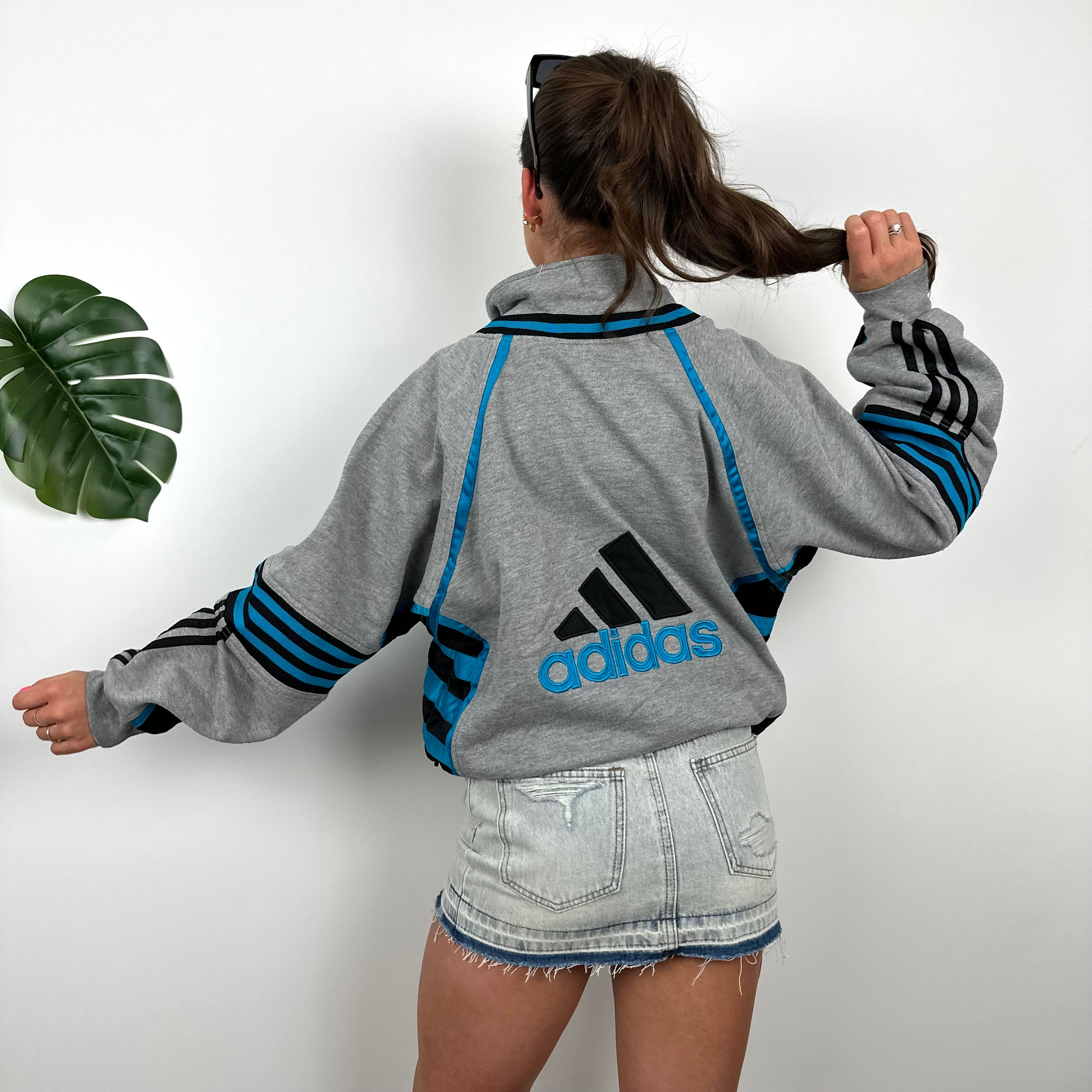 Adidas RARE Grey Embroidered Spell Out Zip Up Hoodie Jacket (L)