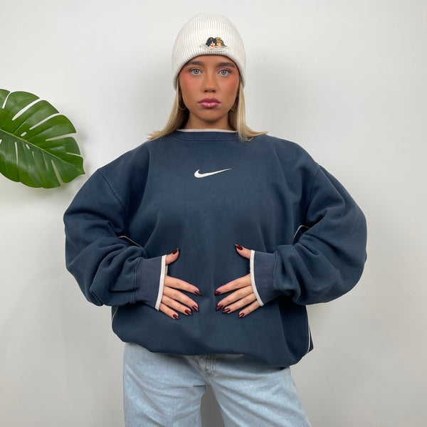 Nike Navy Embroidered Swoosh Sweatshirt (XL)