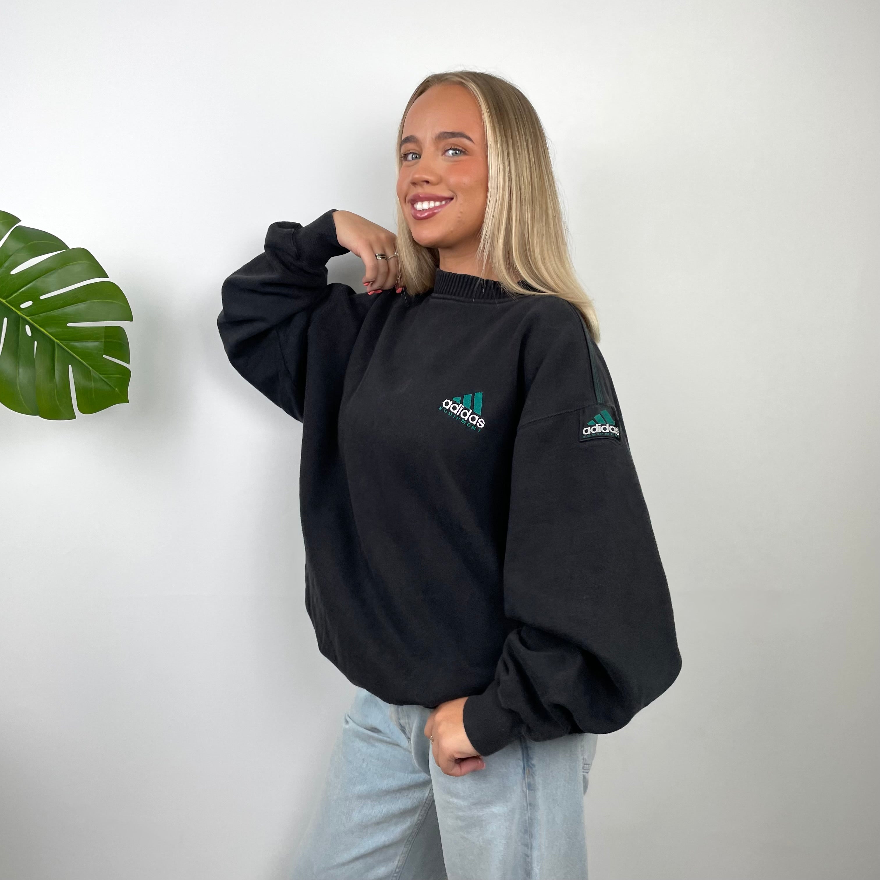 Adidas Equipment Black Embroidered Spell Out Sweatshirt (L)