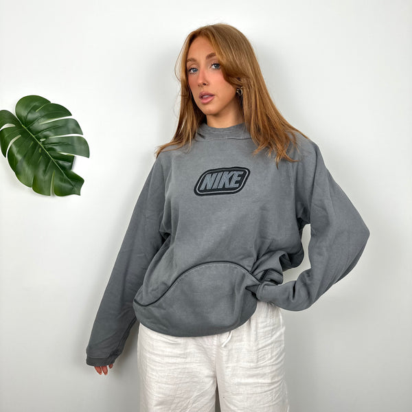 Nike RARE Grey Embroidered Spell Out Hoodie (S)