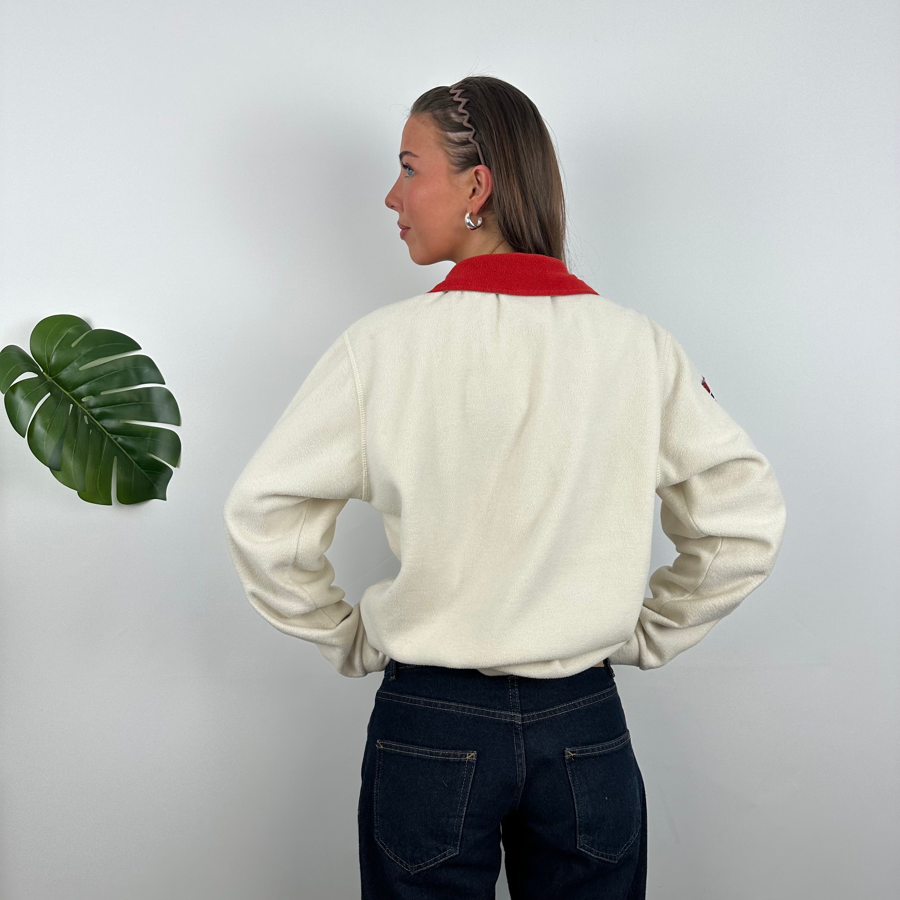 Napapijri Cream Embroidered Spell Out Teddy Bear Fleece Quarter Zip (M)