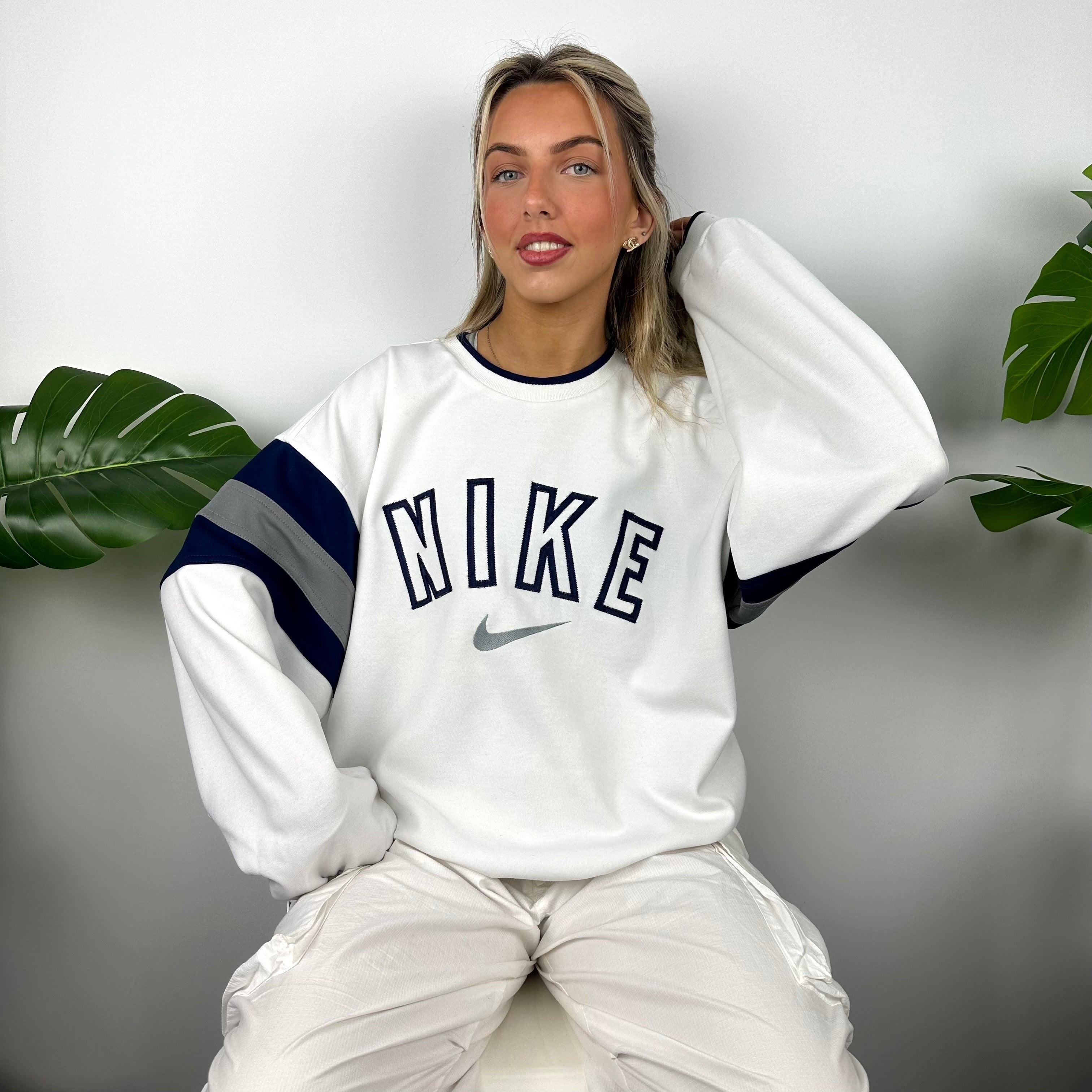 Nike White Embroidered Spell Out Sweatshirt (L)