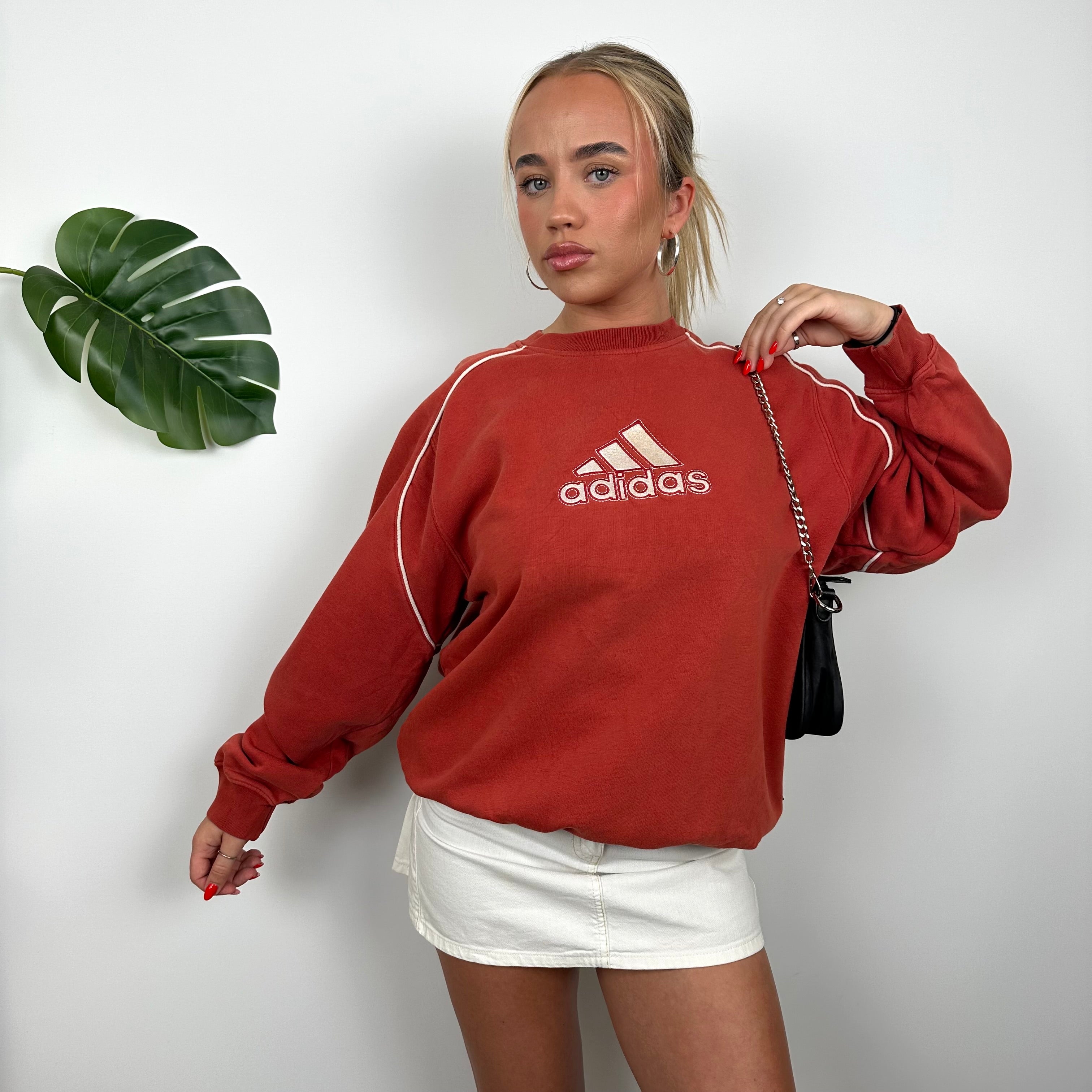 Adidas Red Embroidered Spell Out Sweatshirt (L)