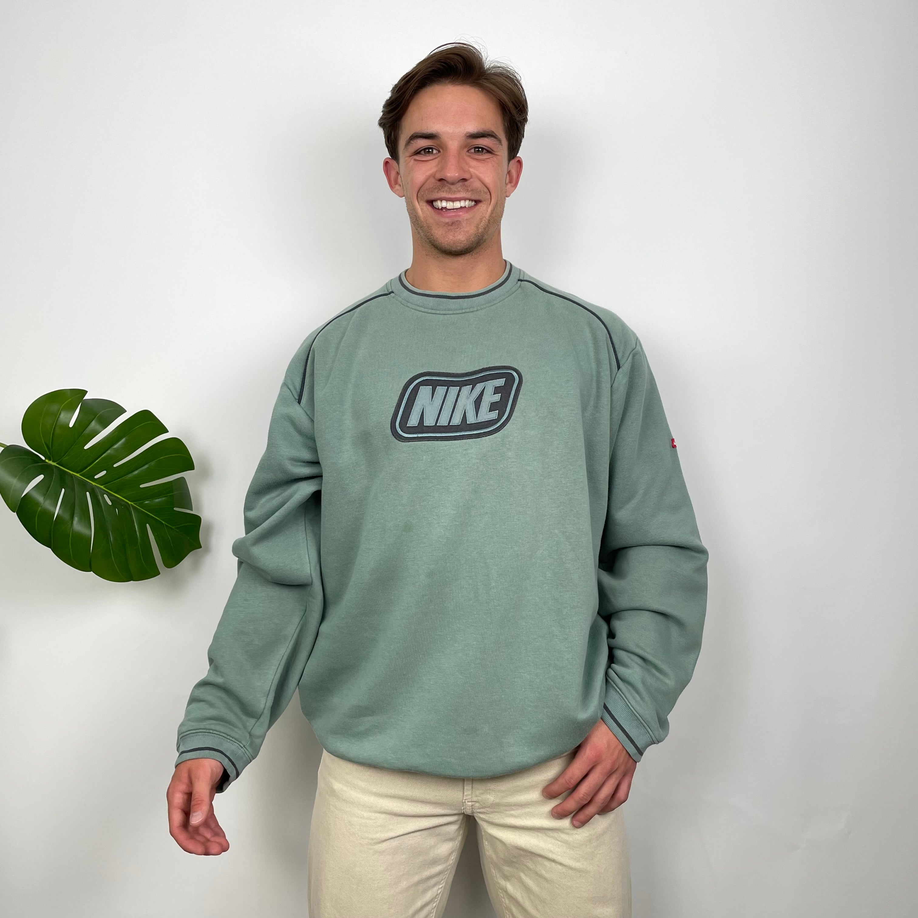 Nike Green Embroidered Spell Out Sweatshirt (XL)