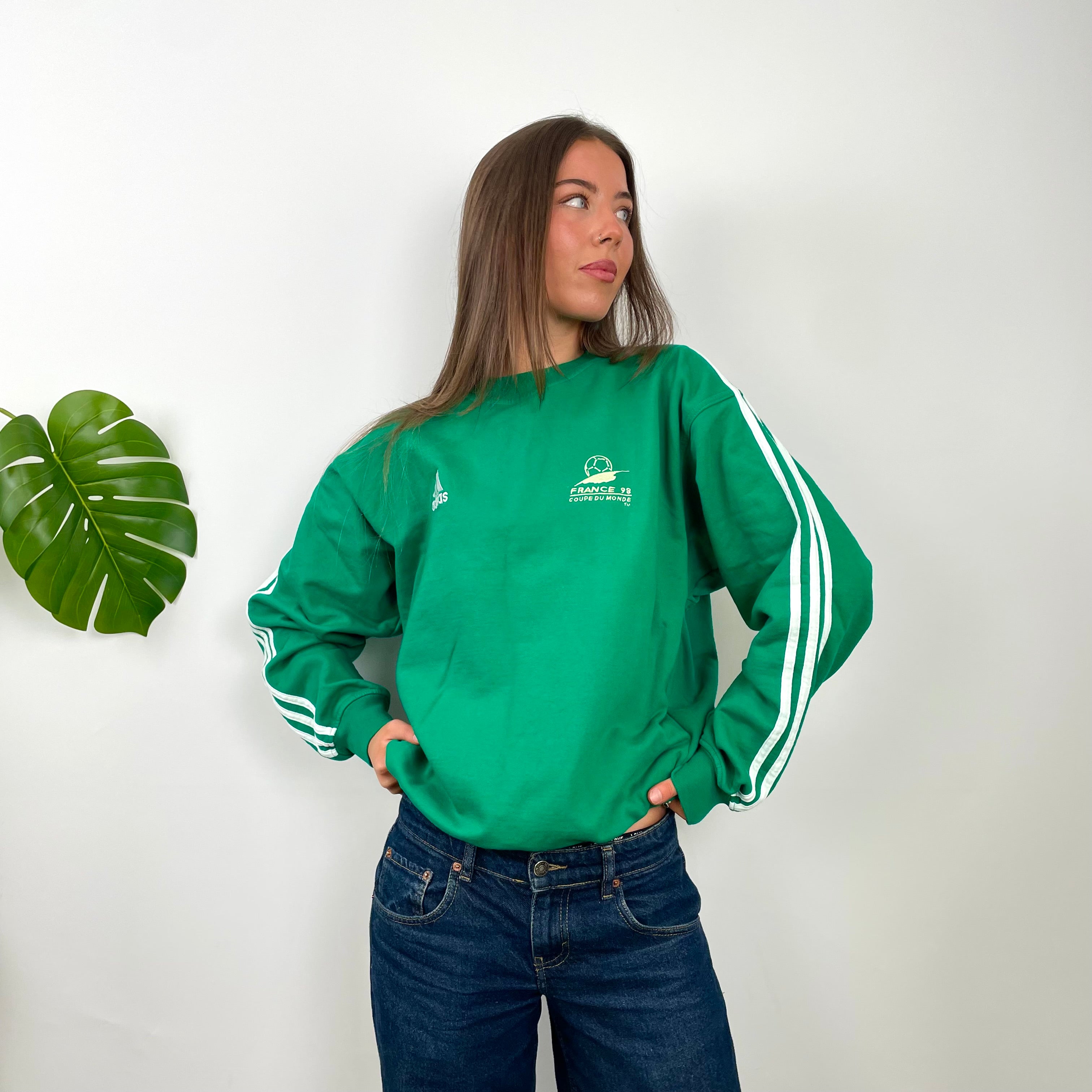 Adidas Green Embroidered Spell Out Sweatshirt (M)