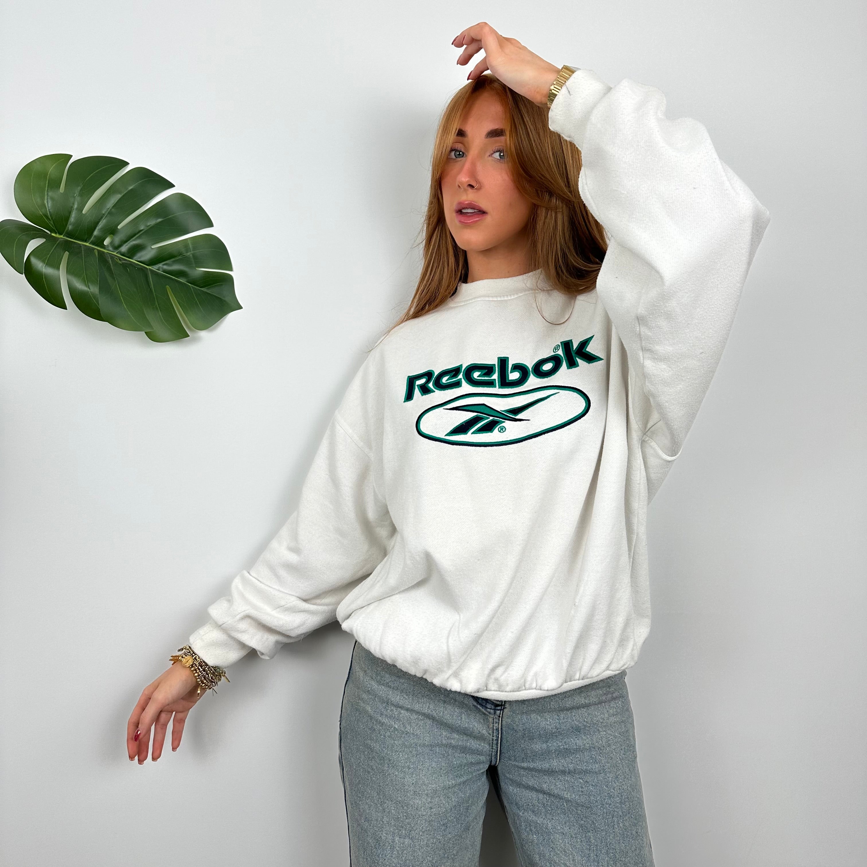 Reebok White Embroidered Spell Out Sweatshirt (M)