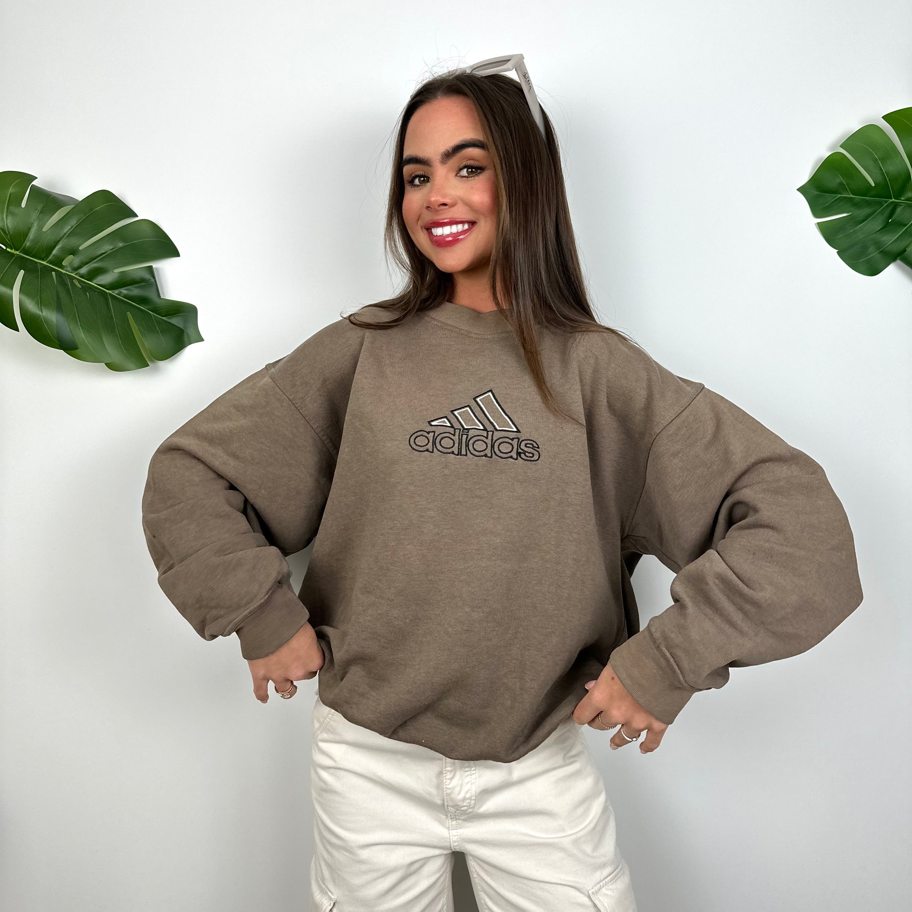 Adidas Brown Embroidered Spell Out Sweatshirt (M)