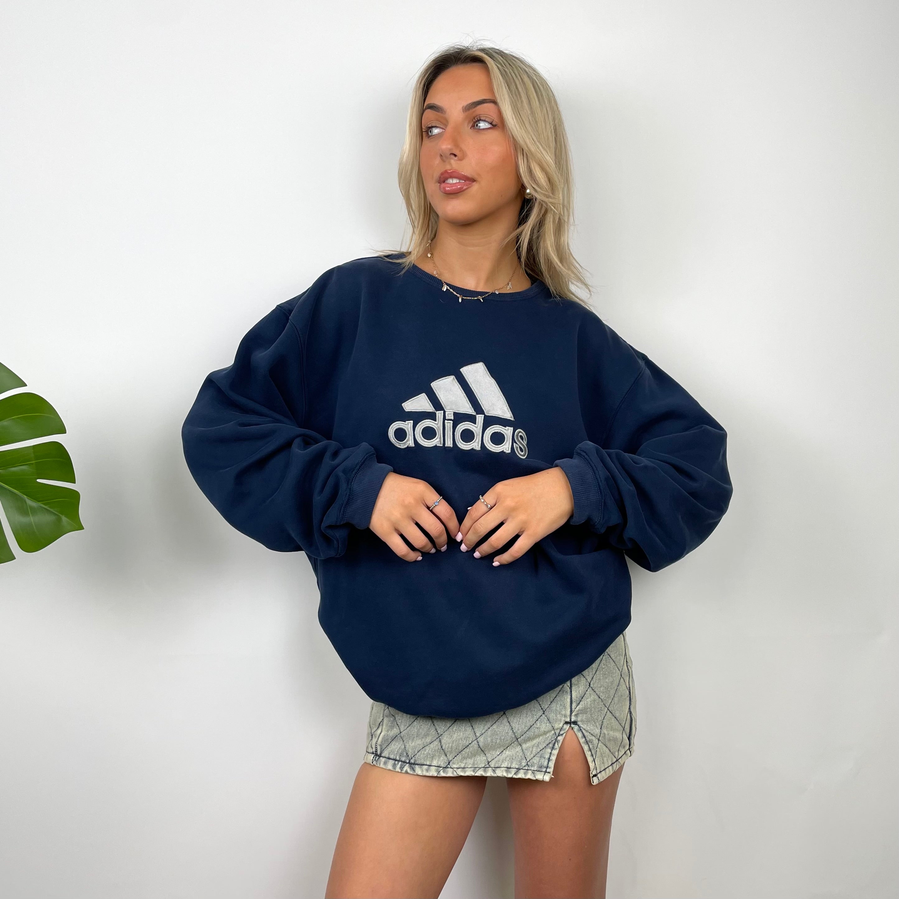 Adidas Navy Embroidered Spell Out Sweatshirt (L)