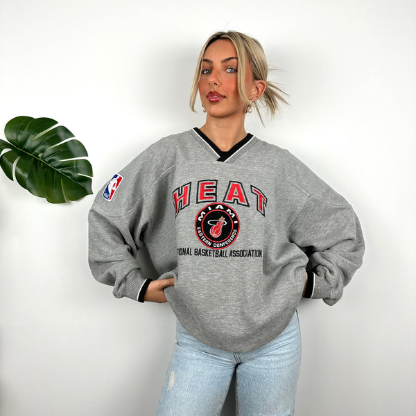 Miami Heat NBA RARE Grey Embroidered Spell Out Sweatshirt (L)