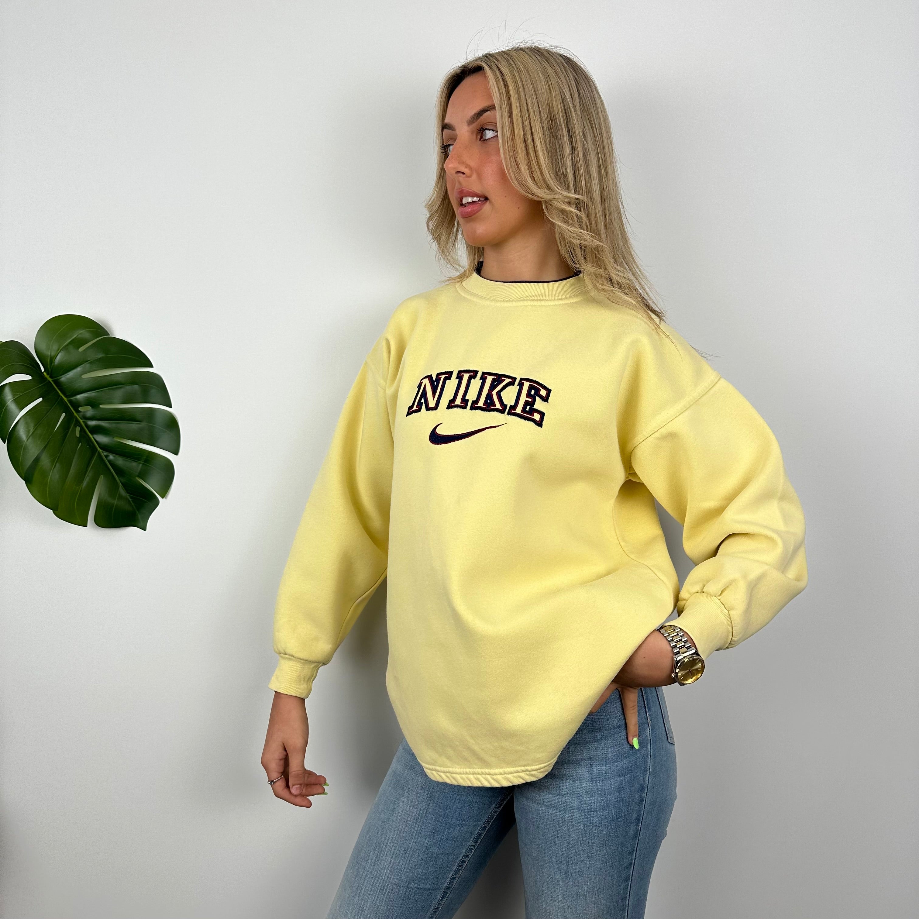 Nike Pastel Yellow Embroidered Spell Out Sweatshirt (M)