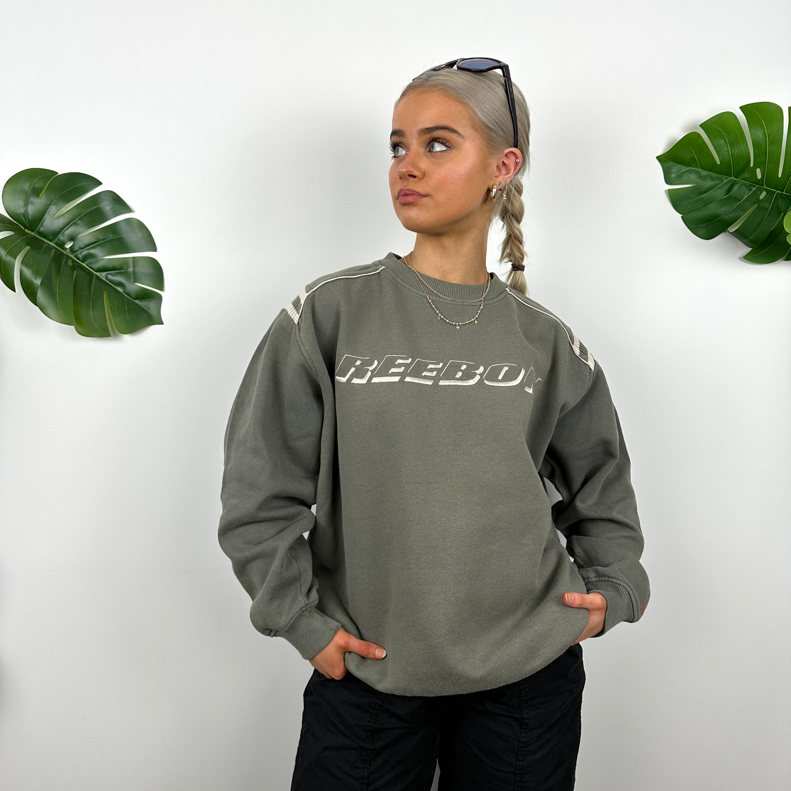 Reebok Khaki Embroidered Spell Out Sweatshirt (M)