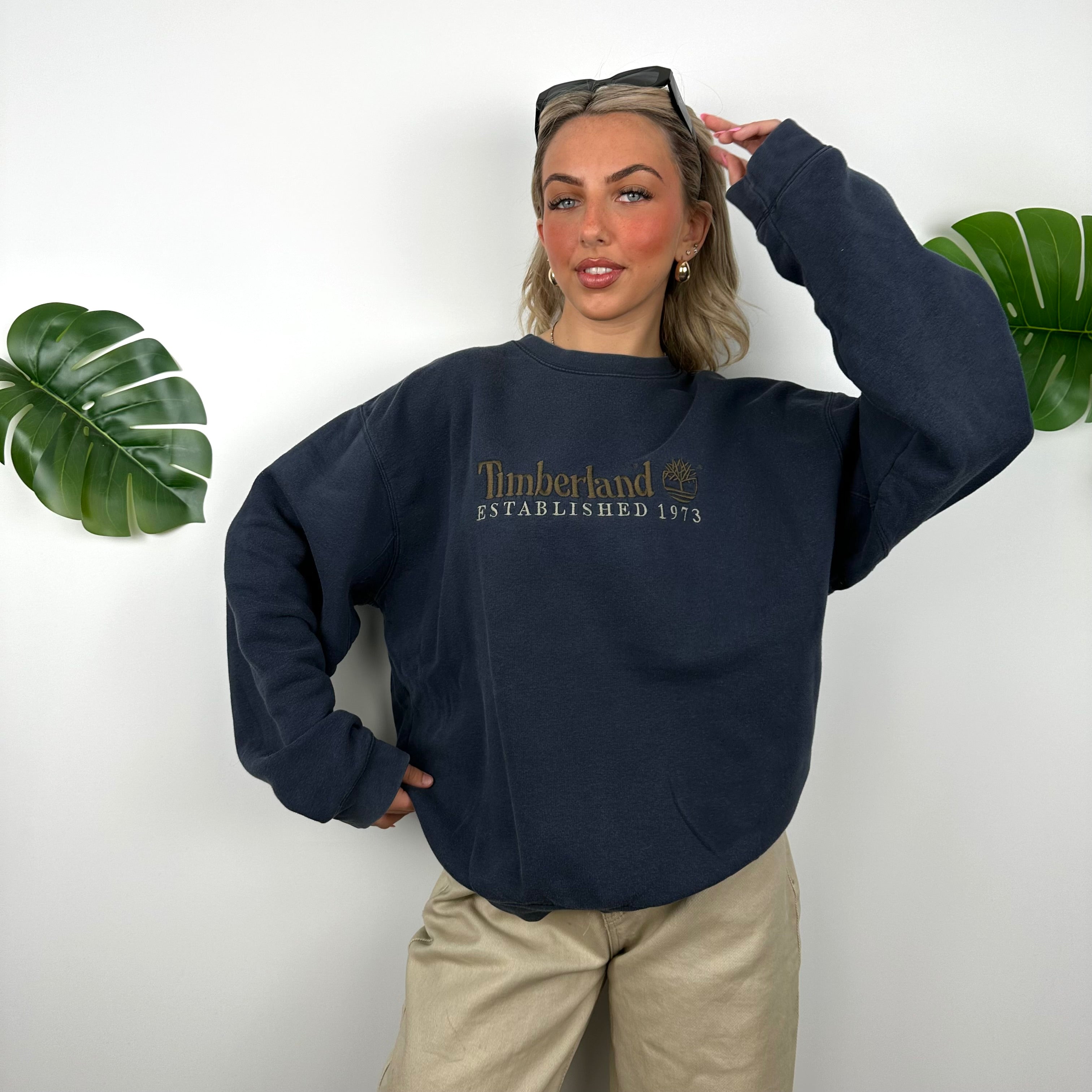 Timberland Navy Embroidered Spell Out Sweatshirt (L)