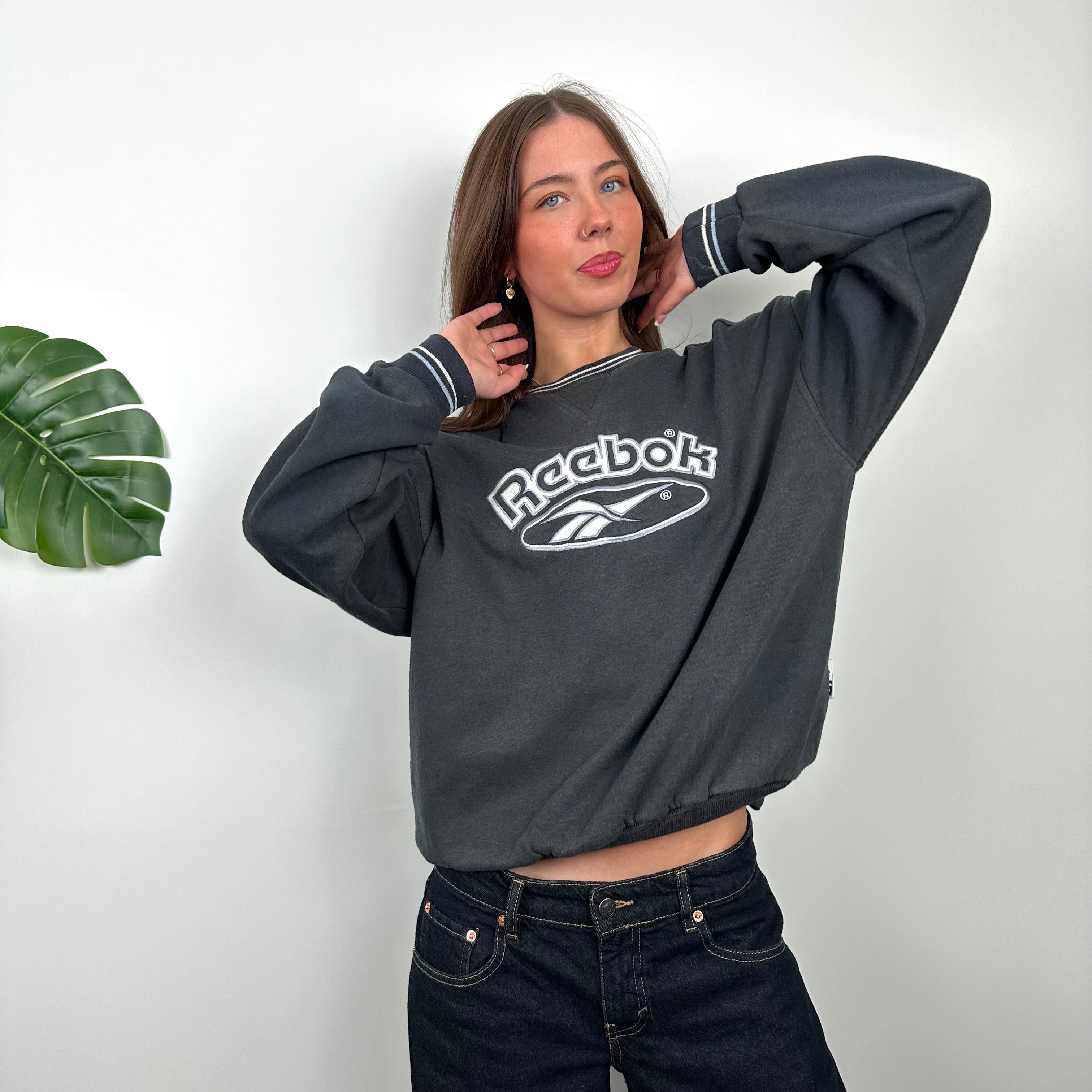 Reebok Grey Embroidered Spell Out Sweatshirt (M)