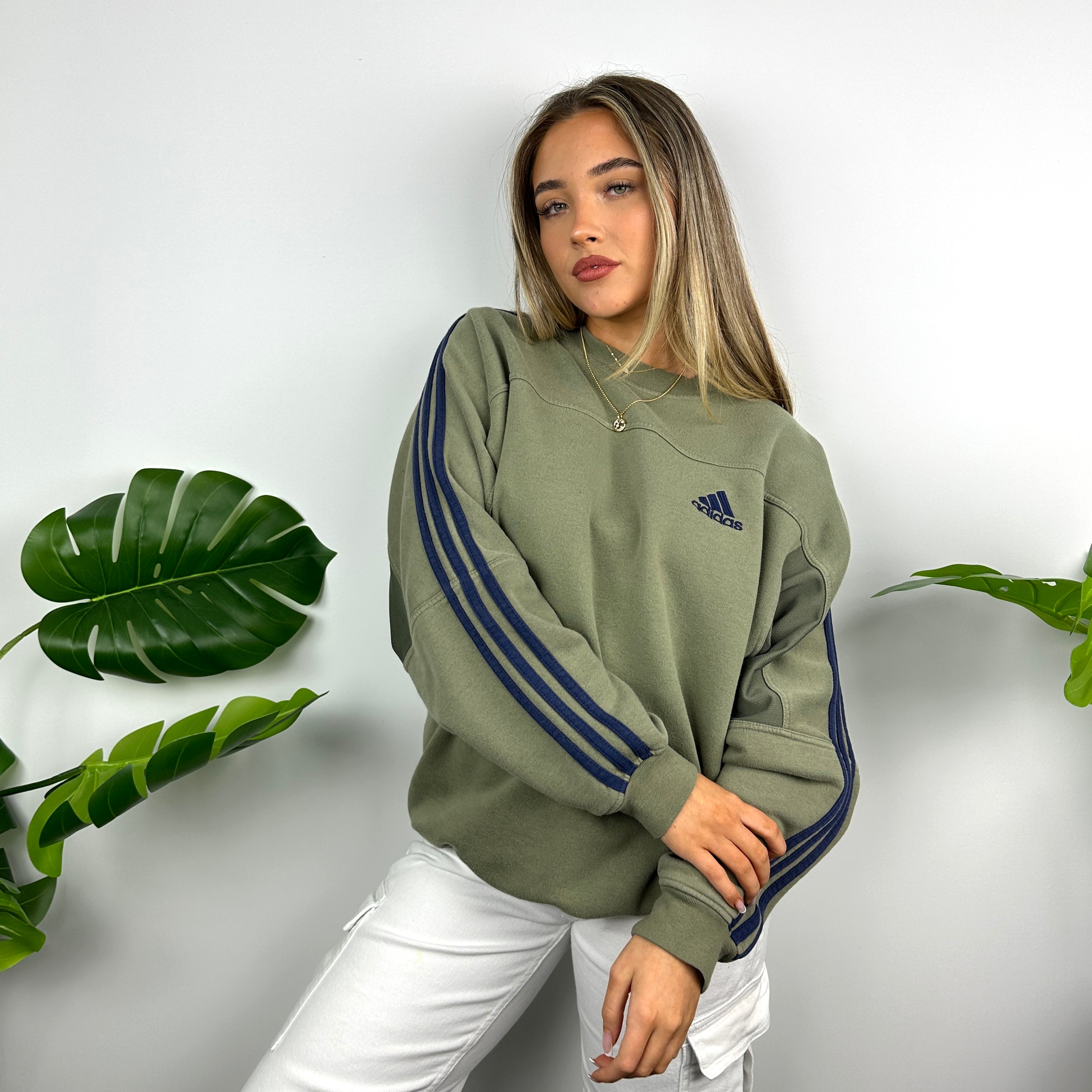 Adidas Khaki Green Embroidered Spell Out Sweatshirt (L)