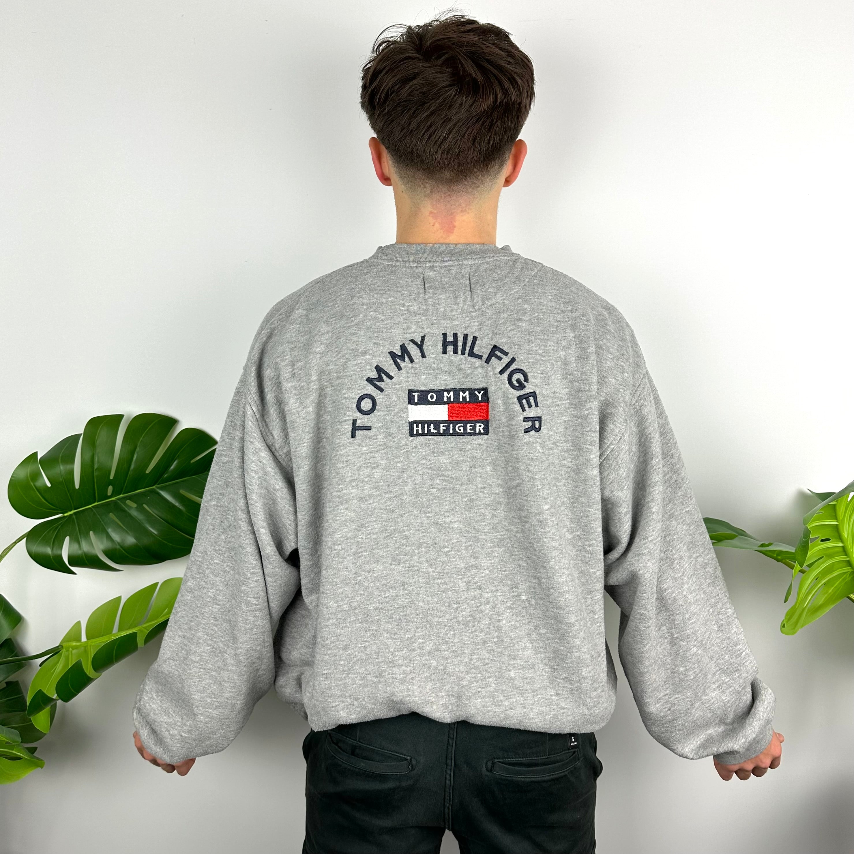 Tommy Hilfiger Grey Embroidered Spell Out Sweatshirt (L)