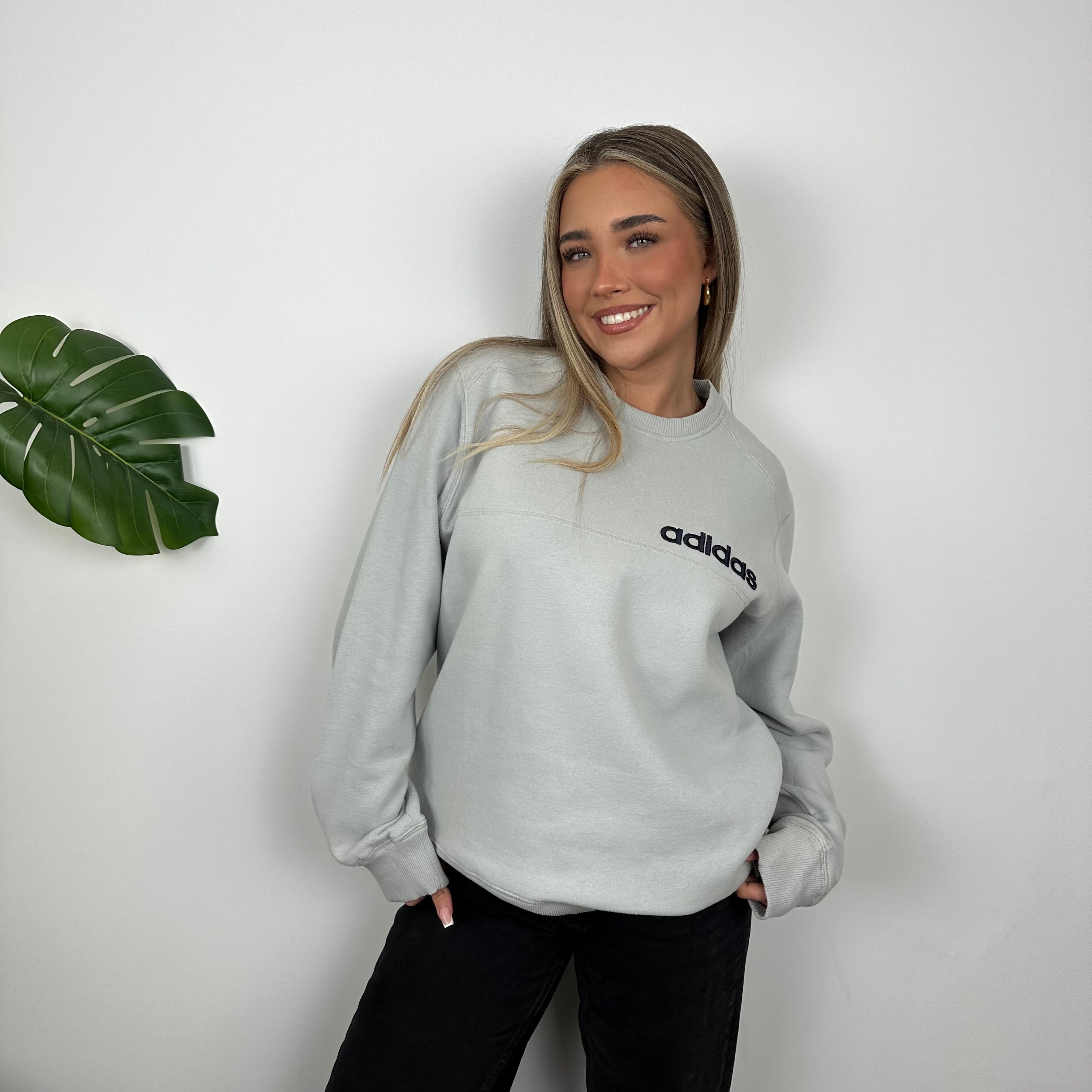 Adidas Grey Embroidered Spell Out Sweatshirt (L)